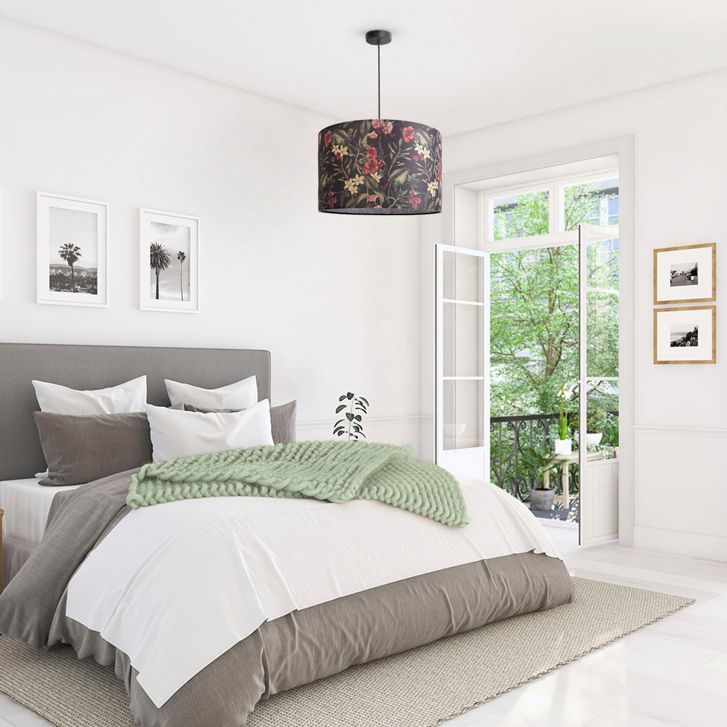 Paco Home Pendelleuchte »Hugo Flower« E27 Schlafzimmer Pendelleuchte Wohnzimmer Blumen Stoff Lampenschirm