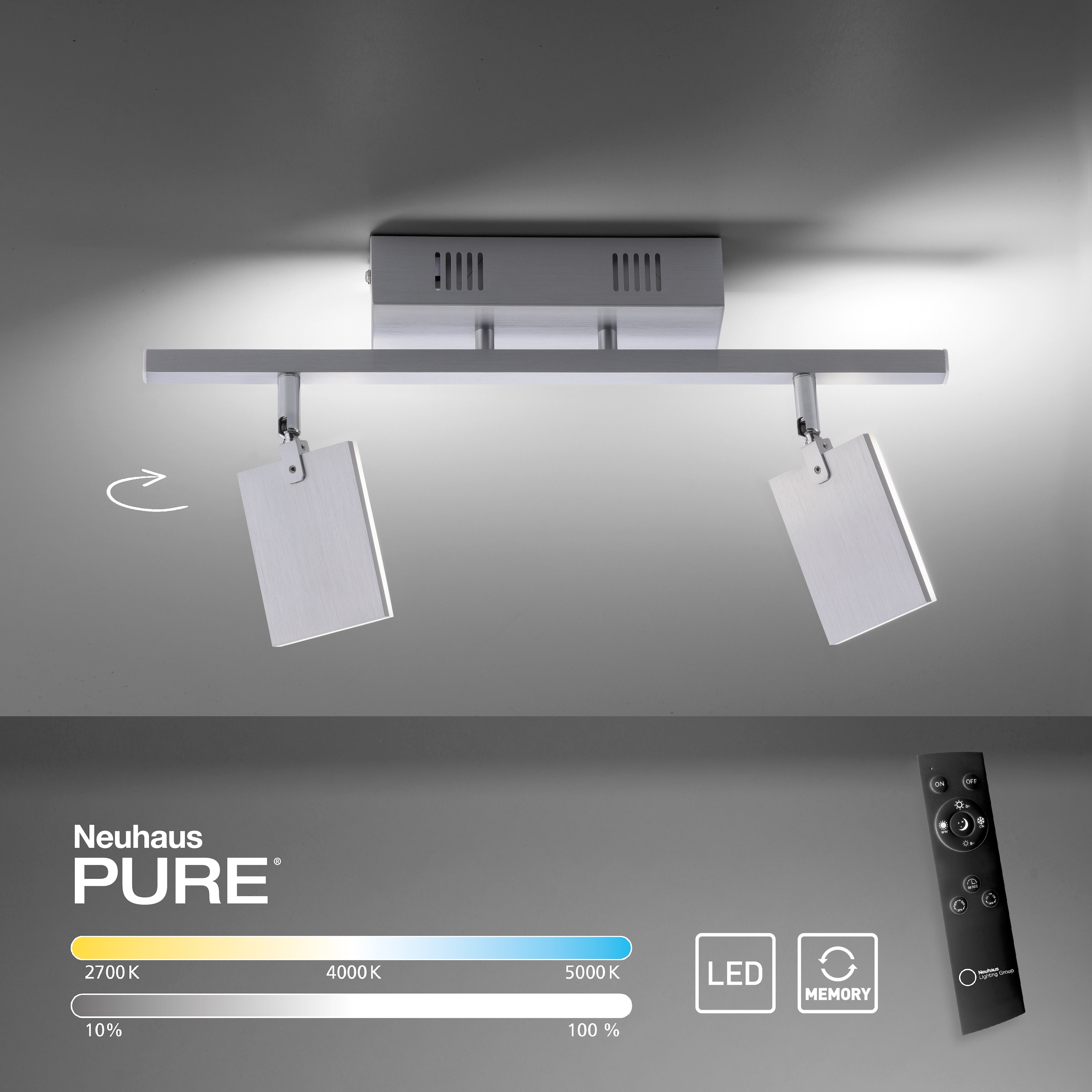 Neuhaus PURE LED Deckenleuchte »PURE Mira« LED-Board 1 Stk. warmweiß - kaltweiß Dimmbar über Fernbedienung, CCT, Spotköpfe verstellbar
