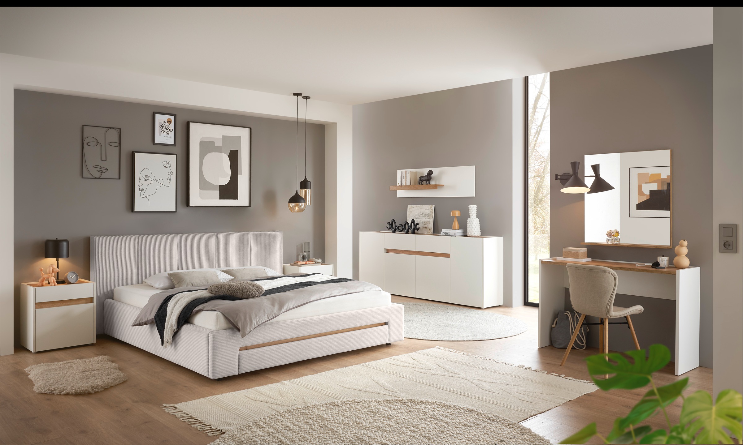 INOSIGN Polsterbett »CiTY/GiRON, Bettgestell mit Bettkasten, gepolstertes Stauraumbett«, mit Hundebett oder Stauraumschublade, Bezug Cord-oder Leinenoptik