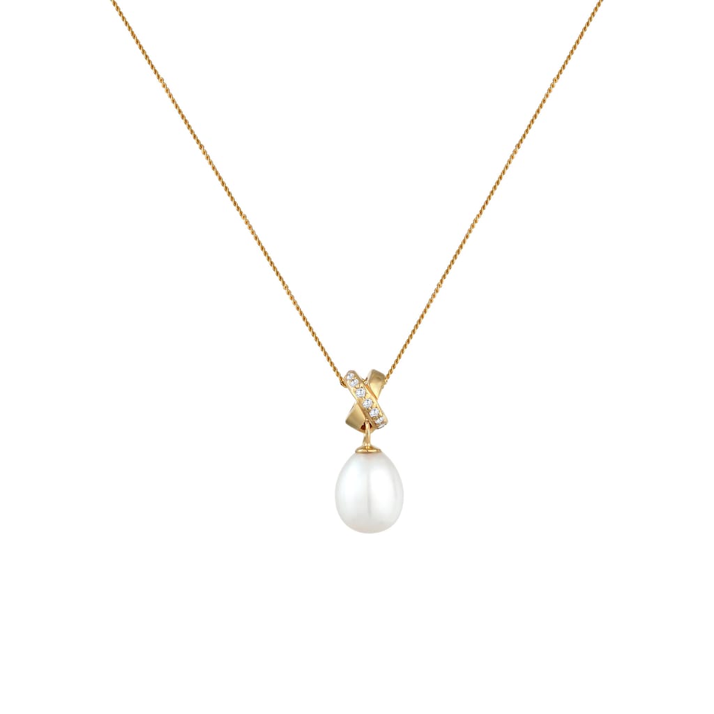 Elli Premium Perlenkette »Süßwasserzuchtperle Zirkonia 585 Gelbgold«