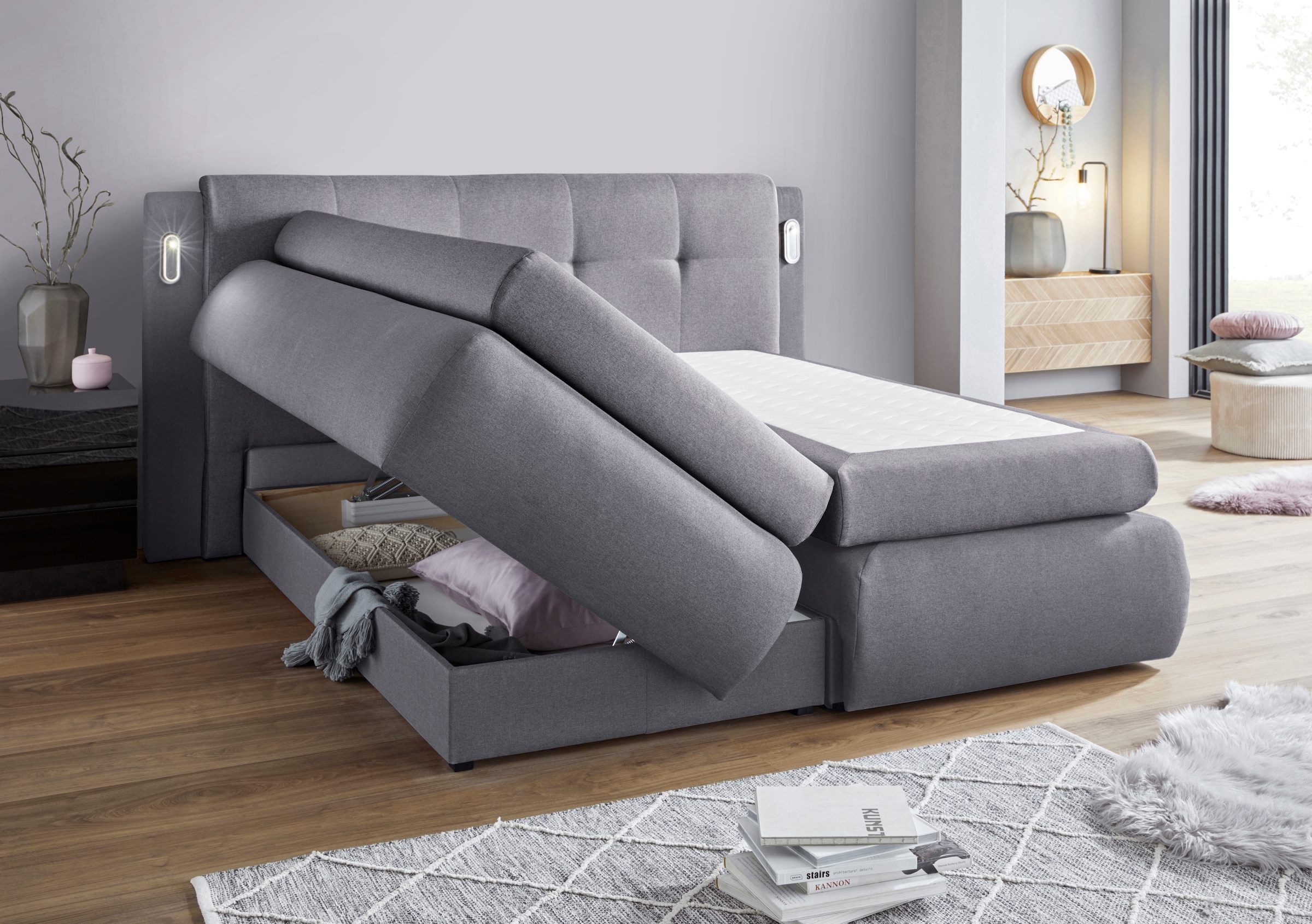 COLLECTION AB Boxspringbett »Borna«, inklusive Bettkasten, LED-Beleuchtung und Topper