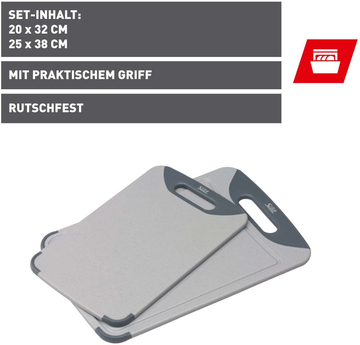 Silit Schneidebrett, (Set, B/L: 25/38 und 20/32 cm), rutschfest, beidseitig günstig online kaufen