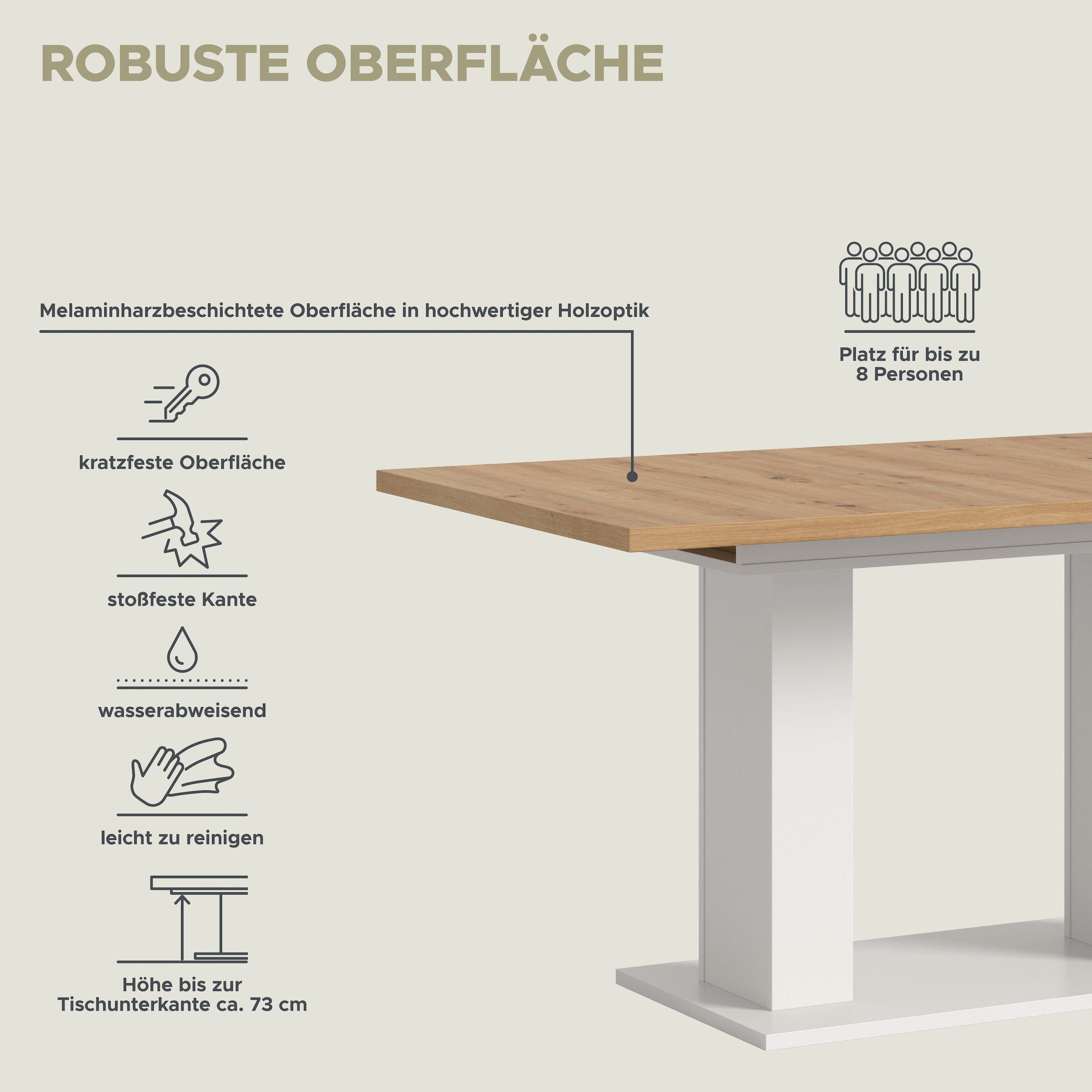 INOSIGN Esstisch »Motus, ausziehbar 150 -190 cm, inklusive 40 cm Einlegeplatte«, (Set, 1 St.), Doppelsäulengestell mit Bodenplatte, Tisch, Esstisch, Küche