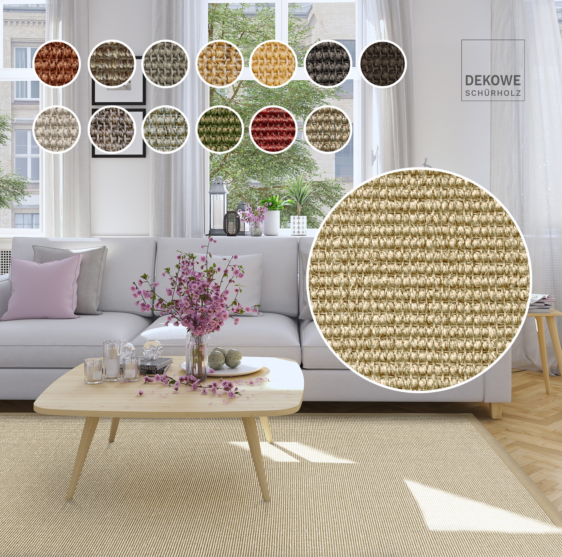 Dekowe Sisalteppich »Mara S2 mit Bordüre«, rechteckig, 5 mm Höhe, Flachgewebe, Material: 100% Sisal, Wohnzimmer