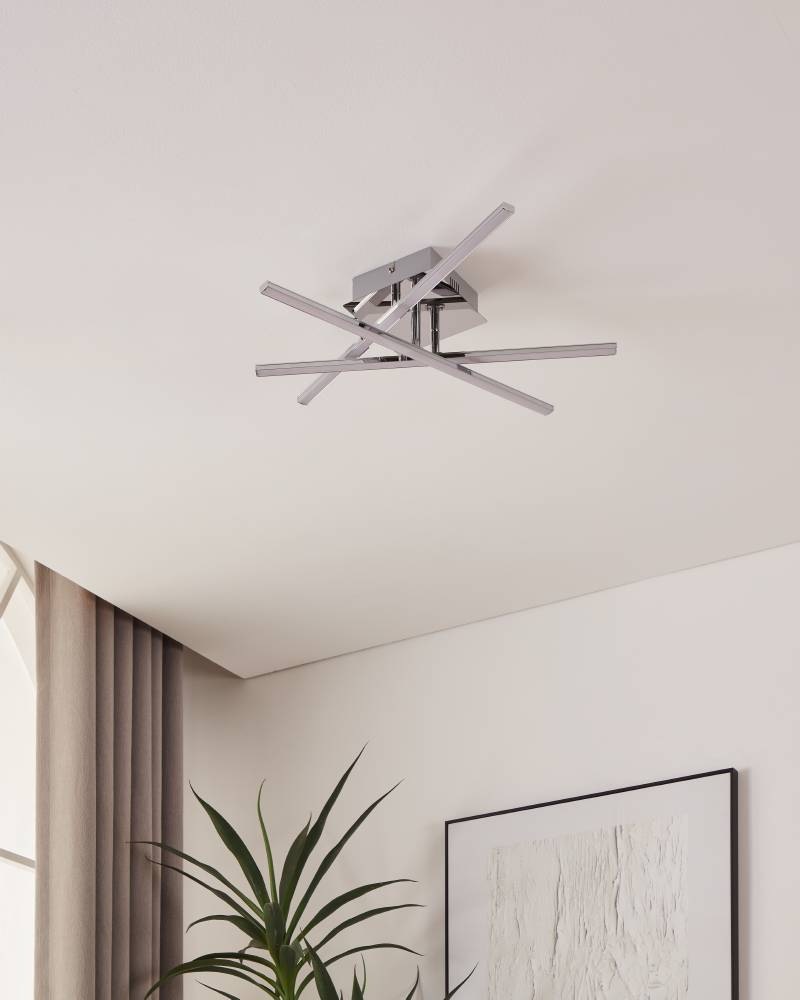 EGLO Deckenleuchte »LASANA 1 Deckenlampe, chrom, weiß, schlanke Bauform, Wohnzimmerlampe«, 1 flammig, Leuchtmittel LED-Board | LED fest integriert, Esszimmer, Küche, Schlafzimmer, modern, minimalistisch, 50x16x9,5cm