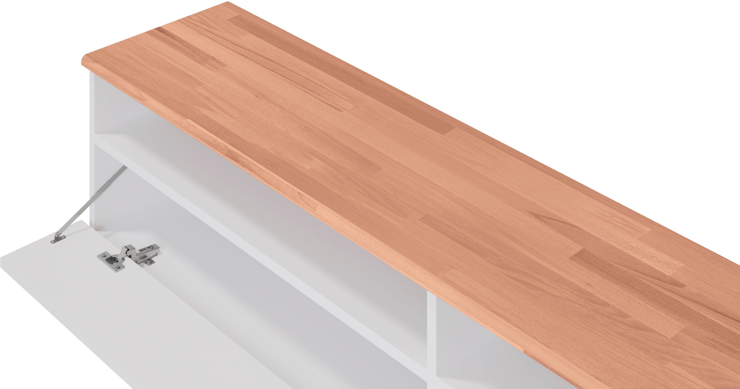 Home affaire Lowboard »Ribe,140cm breit,38cm hoch mit 2 Klappen,Oberplatte aus Massivholz«, Oberplatte Kernbuche massiv,schwarze Metall Griffe