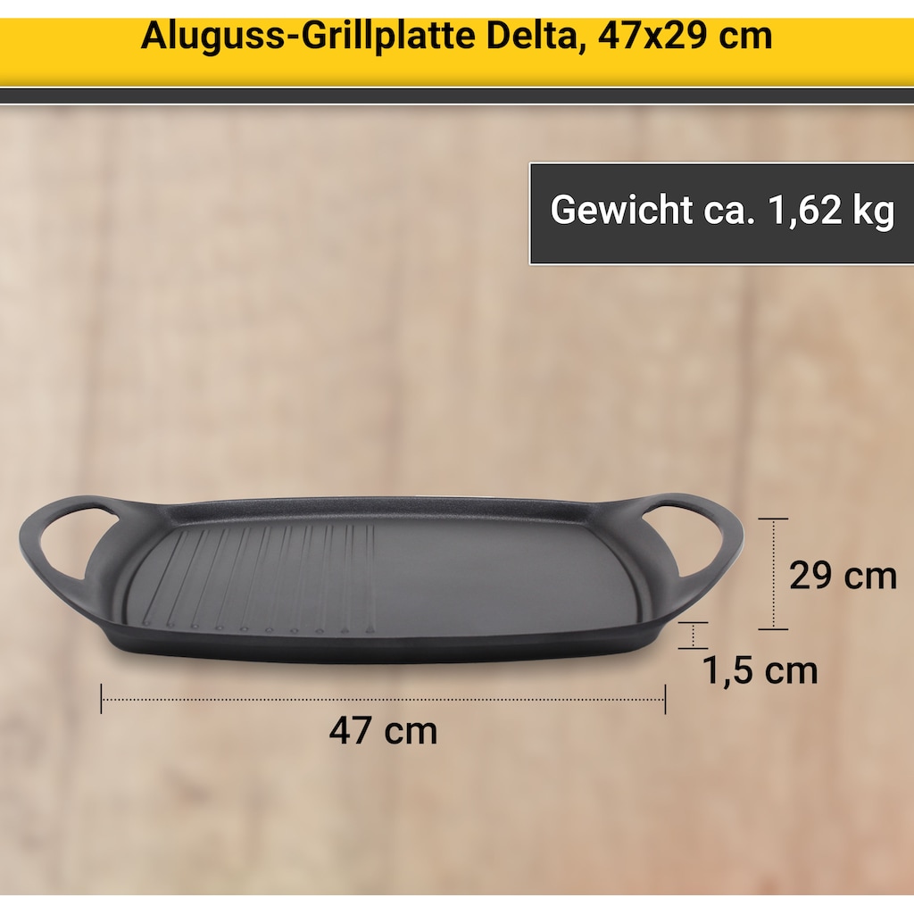 Krüger Grillplatte »Delta«, (1 St.), aus Aluminiumguss, für Induktions-Kochfelder geeignet, 47 x 29 cm
