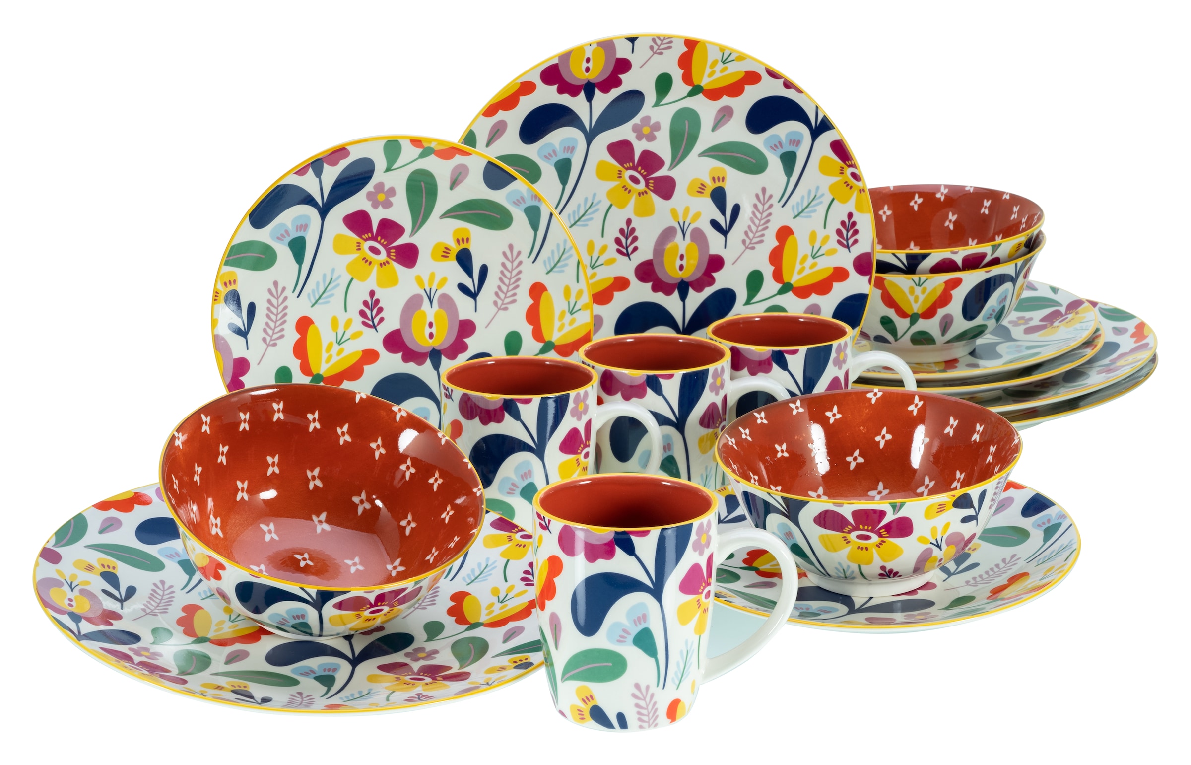CreaTable Kombiservice »Folklore Bunt, Kombi-Service 16 tlg«, (Set, 16 tlg.), Blumenmotive