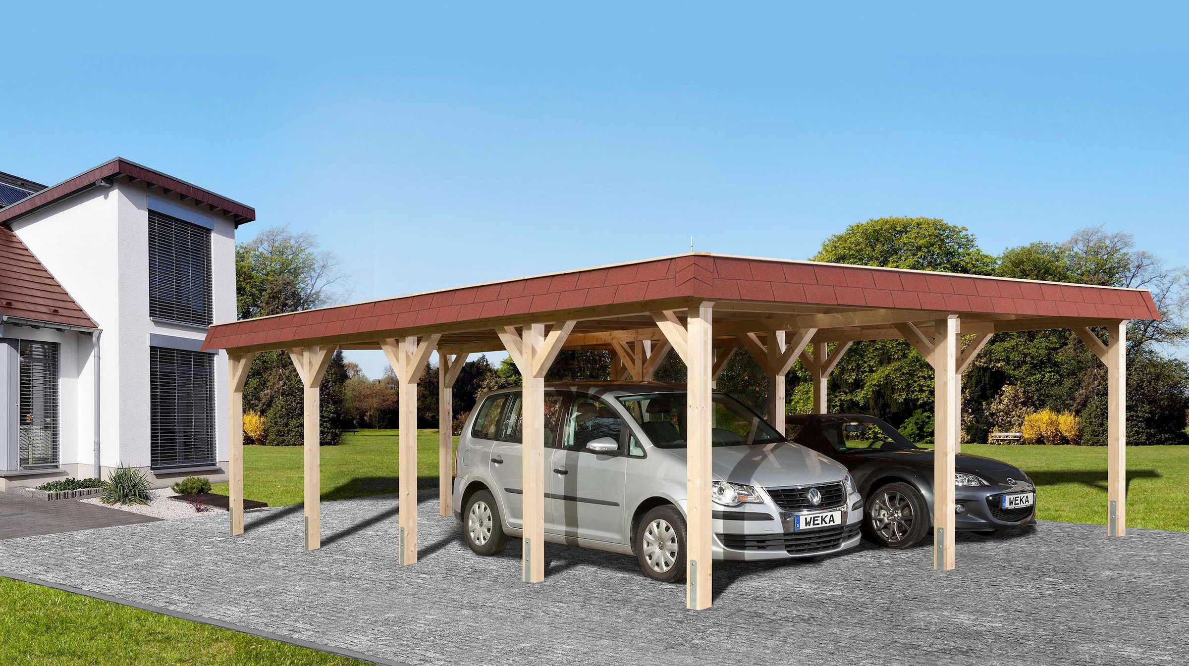 weka Doppelcarport »Leimholz-Flachdach-Carport 615 Gr.2«, Holz, 270 cm, naturbelassen, Flachdach aus verzinktem Stahl mit Trapezprofil
