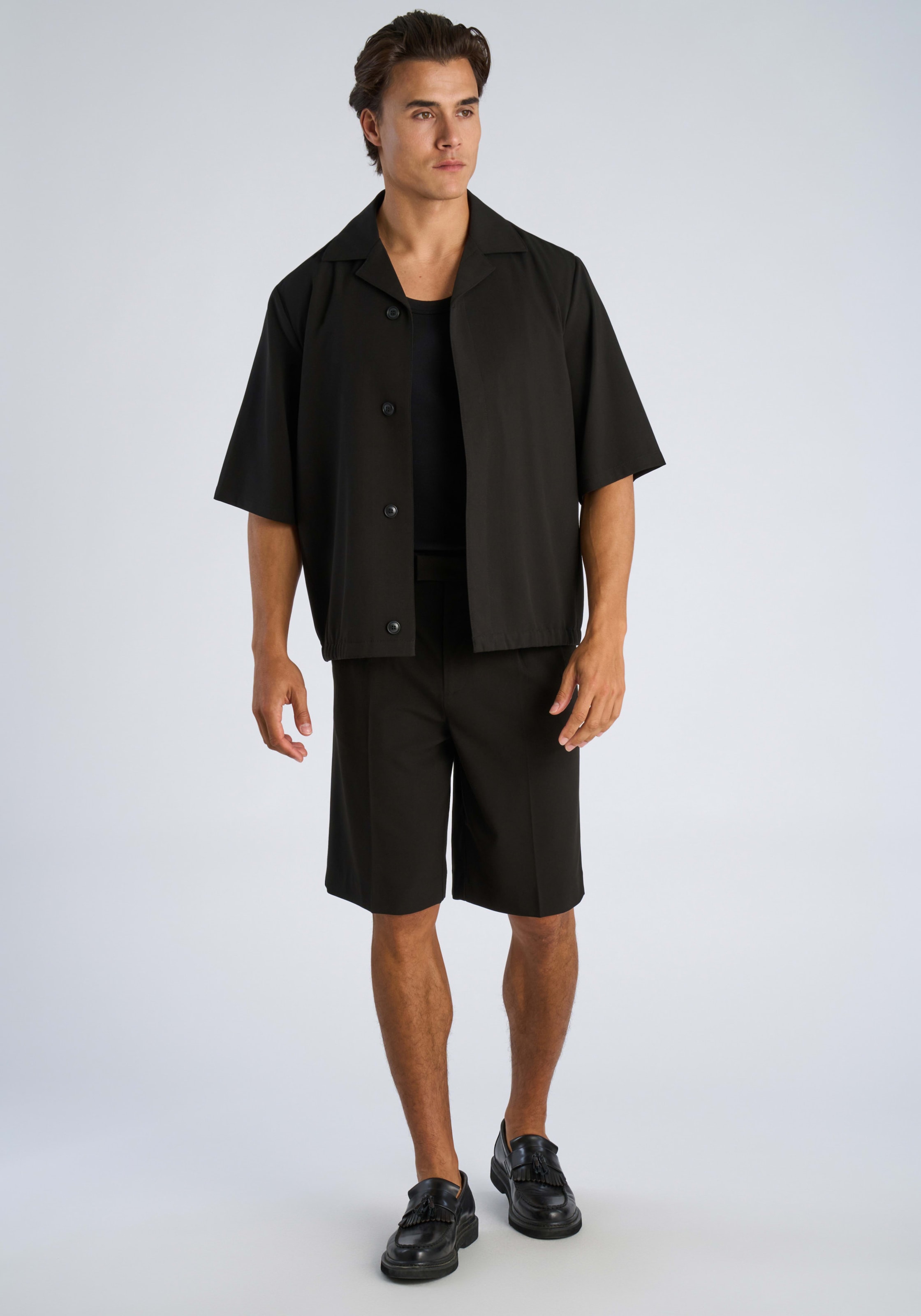 LINDBERGH Blusenjacke ohne Kapuze Halbarm, mit Knopfleiste und Viskose