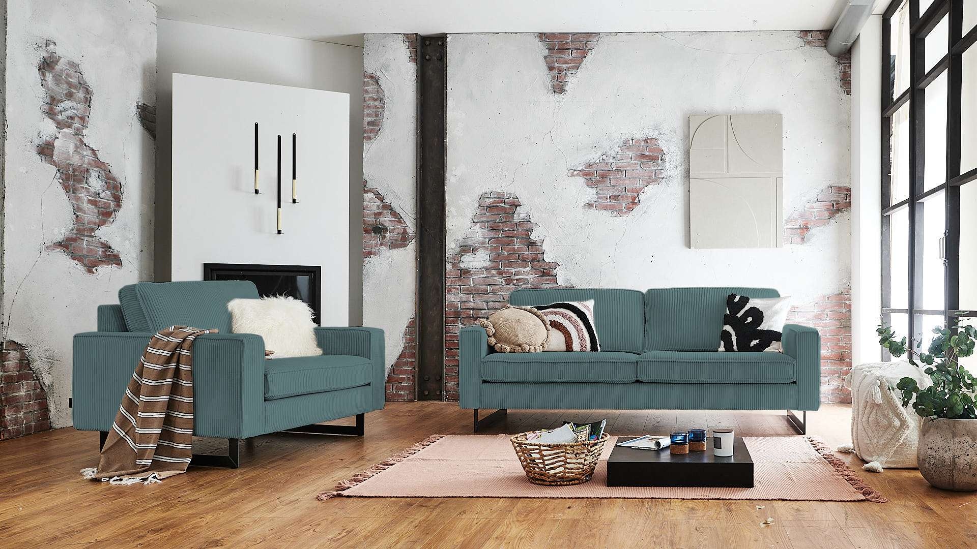 Places of Style Loveseat »Pinto«, mit Keder, Metallfüßen und auch in Cord Bezug erhältlich