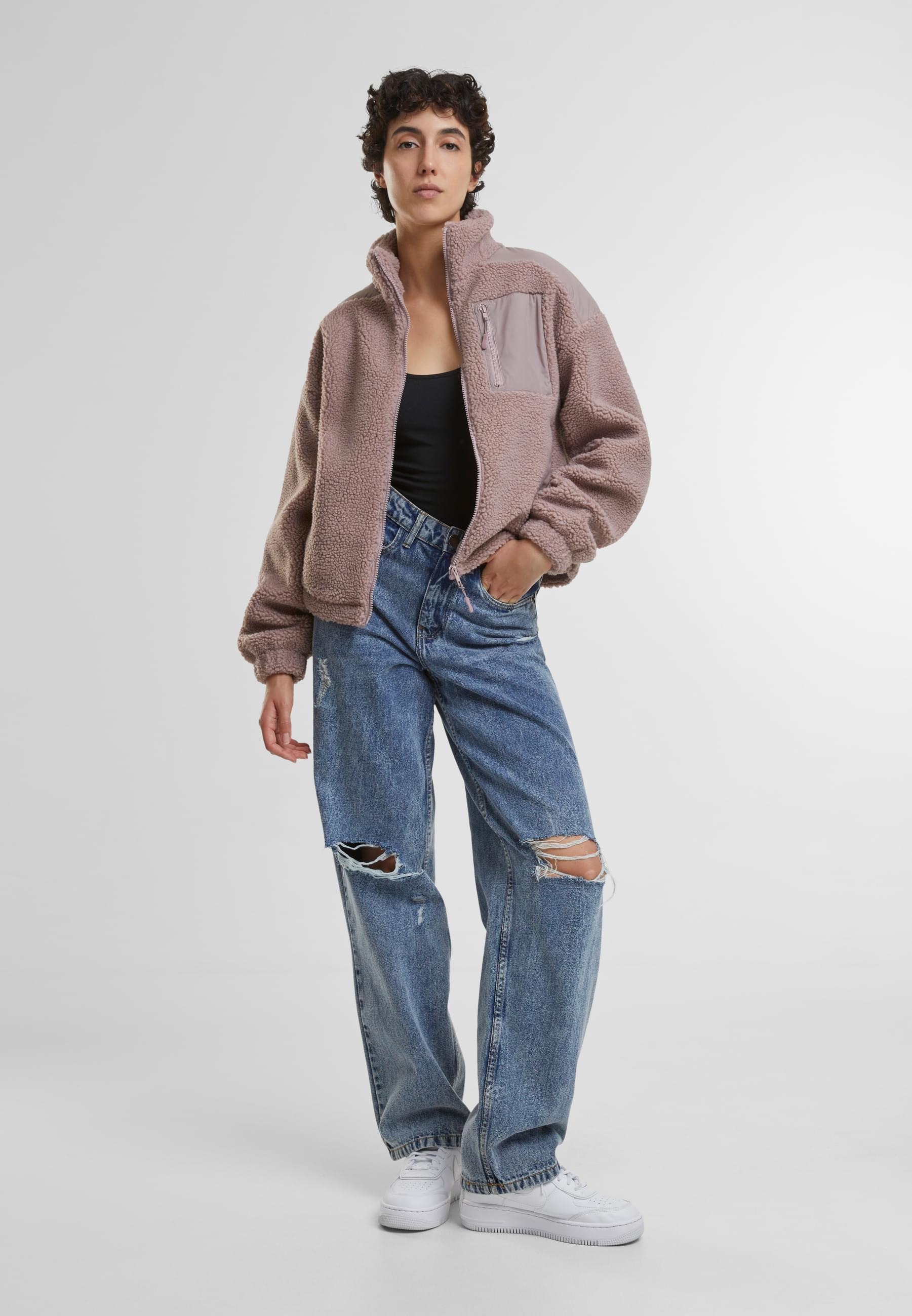 URBAN CLASSICS Winterjacke »Urban Classics Damen Ladies Sherpa Mix Jacket« 1 Stk. tlg. mit Kapuze