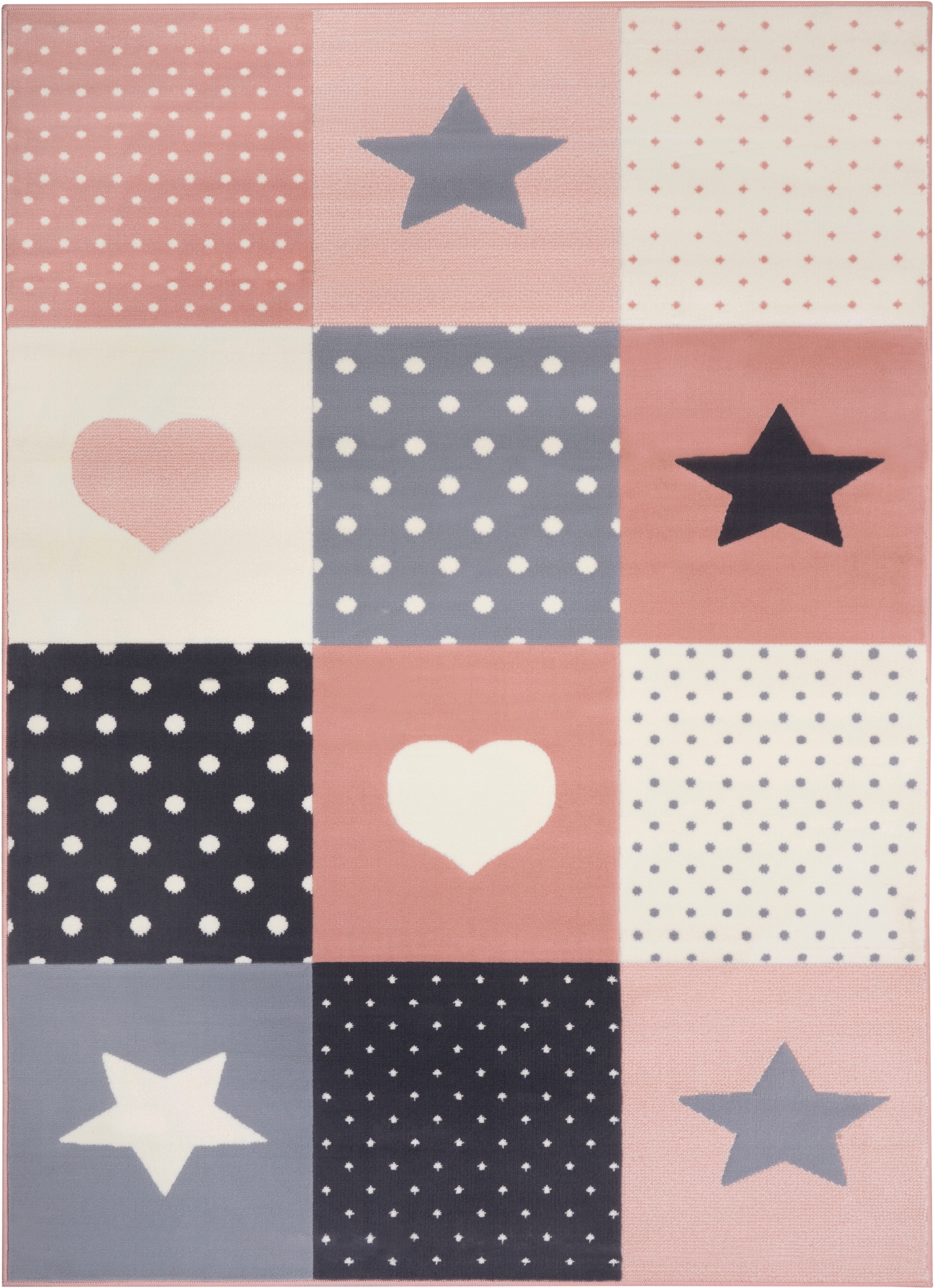 HANSE Home Kinderteppich »Pretty Patchwork«, rechteckig, 9 mm Höhe, Stern, Herz Motiv, Kurzflor, Patchwork