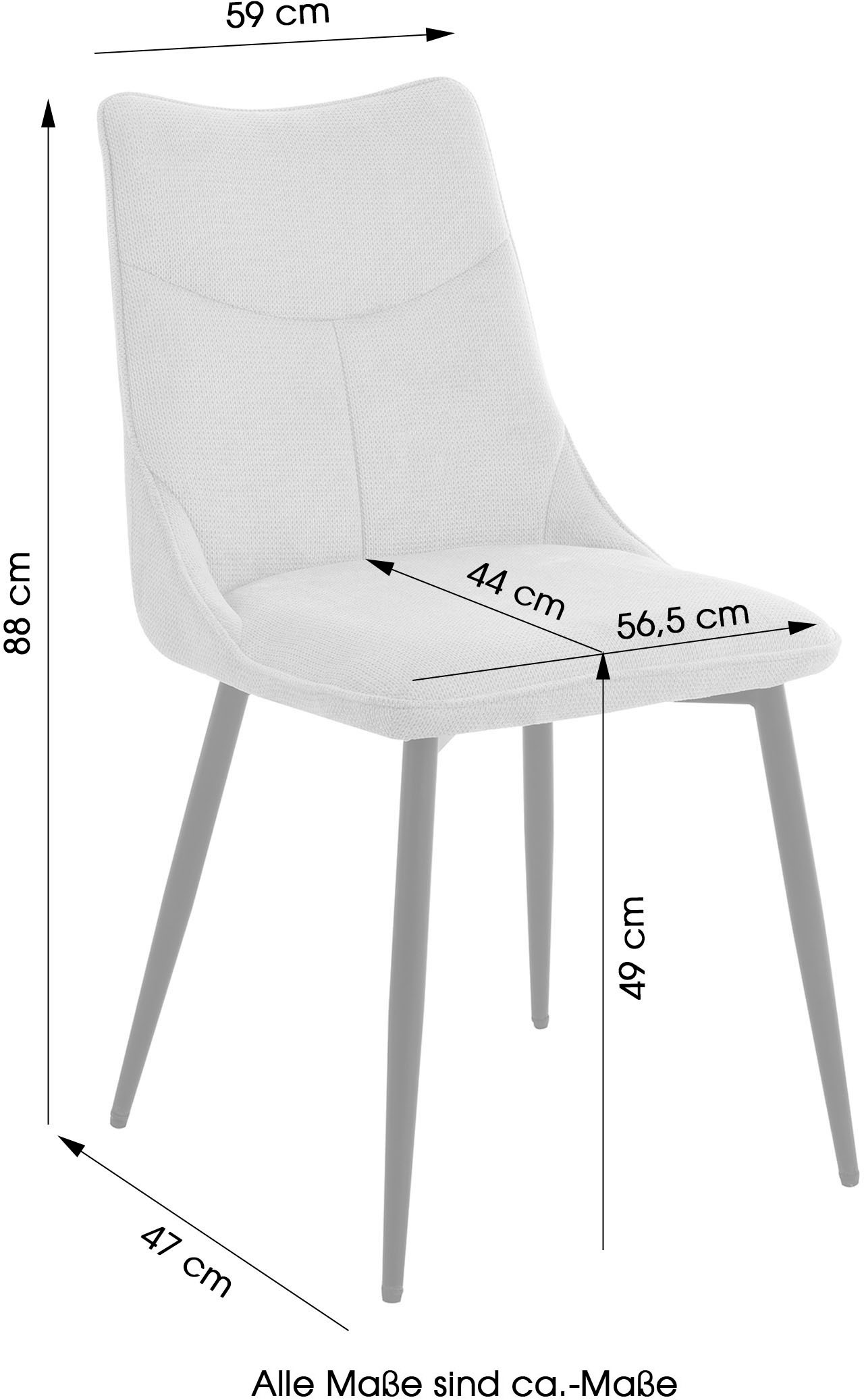 byLIVING Esszimmerstuhl »Carlo (2er-Set)«, (Set), Gestell Metall schwarz, Küchenstuhl, Webstoffbezug, diverse Farben