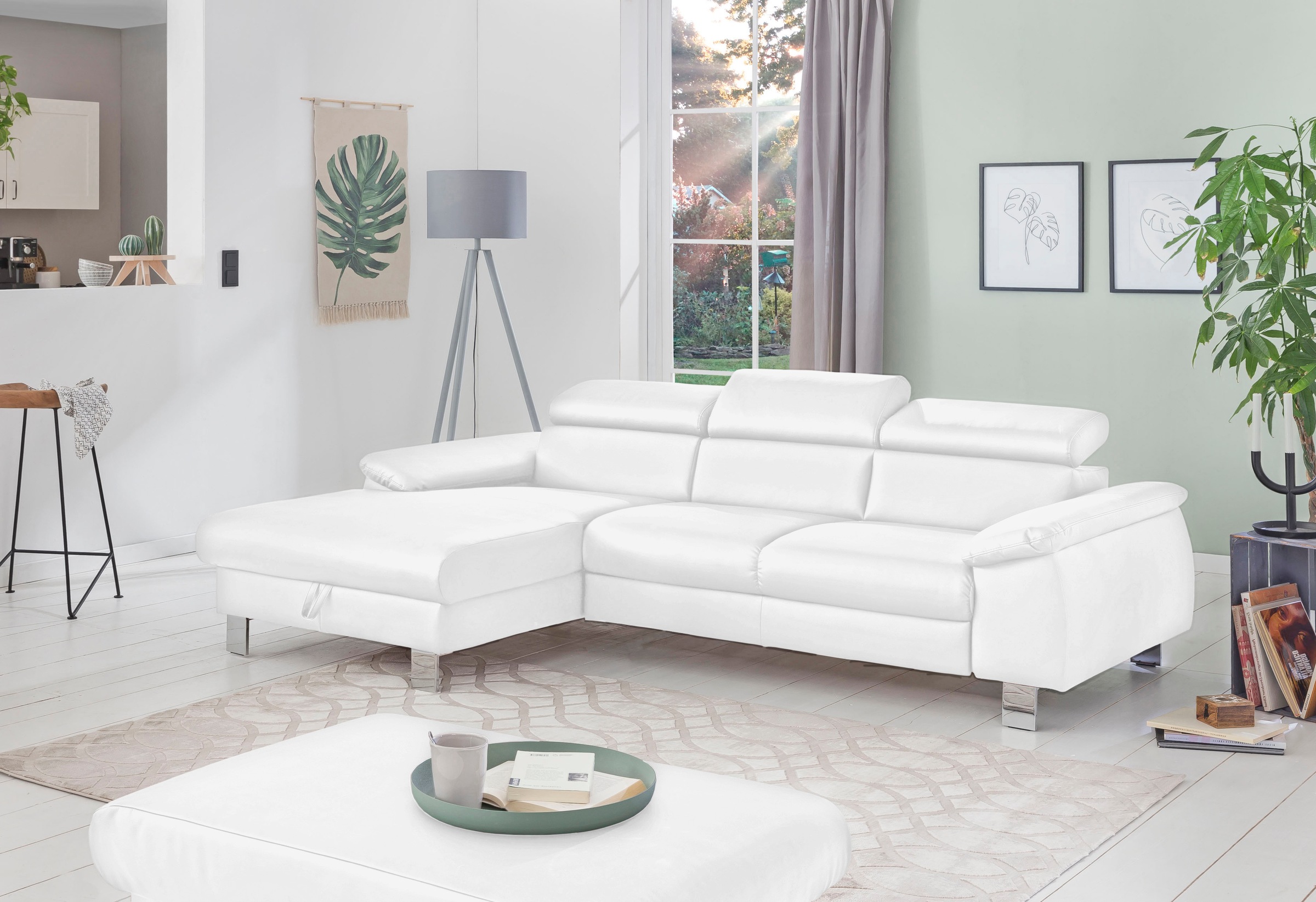 COTTA Ecksofa Komaris, Ecksofa, wahlweise mit RGB-LED-Beleuchtung und Bettfunktion/Bettkasten