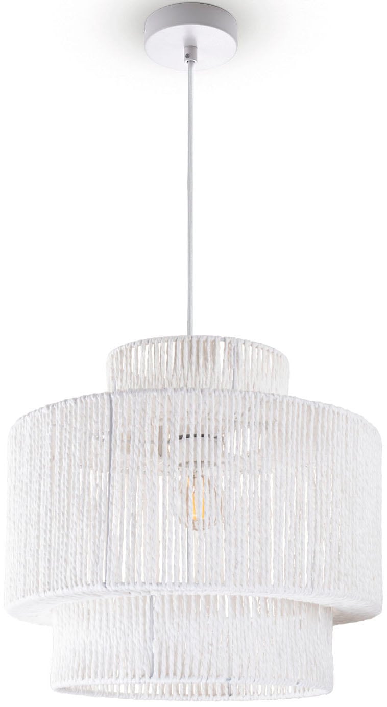 Paco Home Pendelleuchte »Hugo Lupita«, Leuchtmittel E27 | ohne Leuchtmittel, Wohnzimmer Esszimmer Rattan Optik Boho Lampenschirm Papier