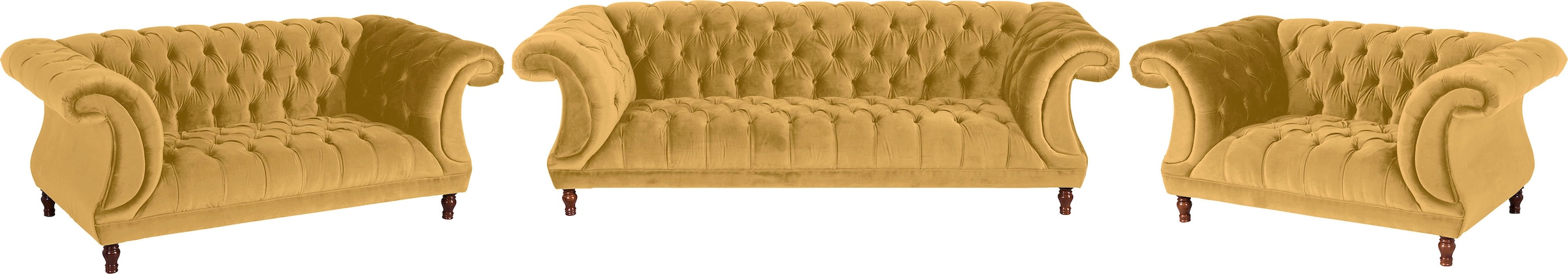 Max Winzer® Chesterfield-Sofa »Isabelle«, Knopfheftung & gedrechselten Füßen in Buche Nussbaum, Breite 200 cm