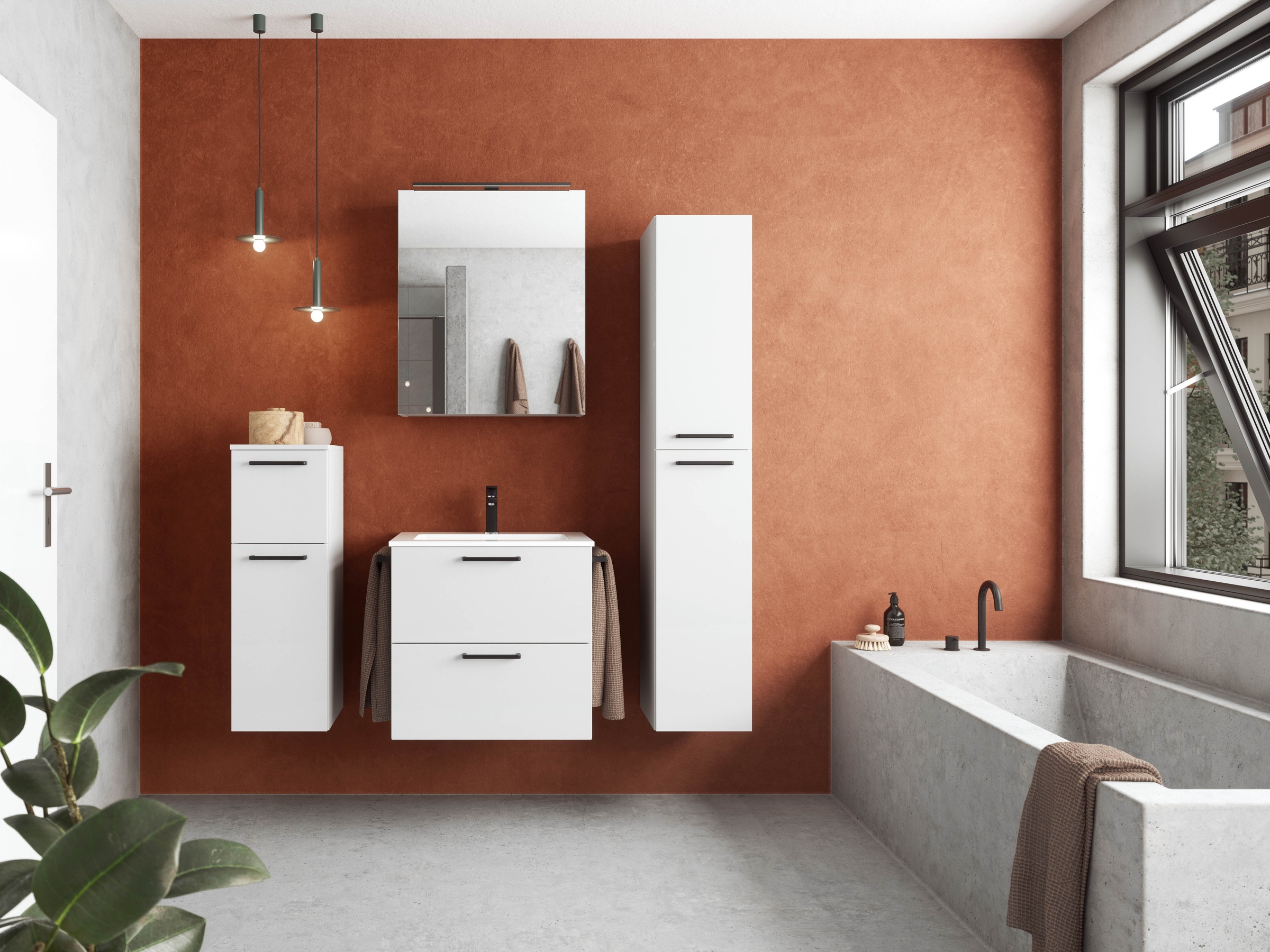 nobilia® Badmöbel-Set »Tolvina«, (2 St., vormontiert, mit Soft-Close), inkl. Spiegelschrank mit Beleuchtung und Dimmerfunktion, in 4 Breiten