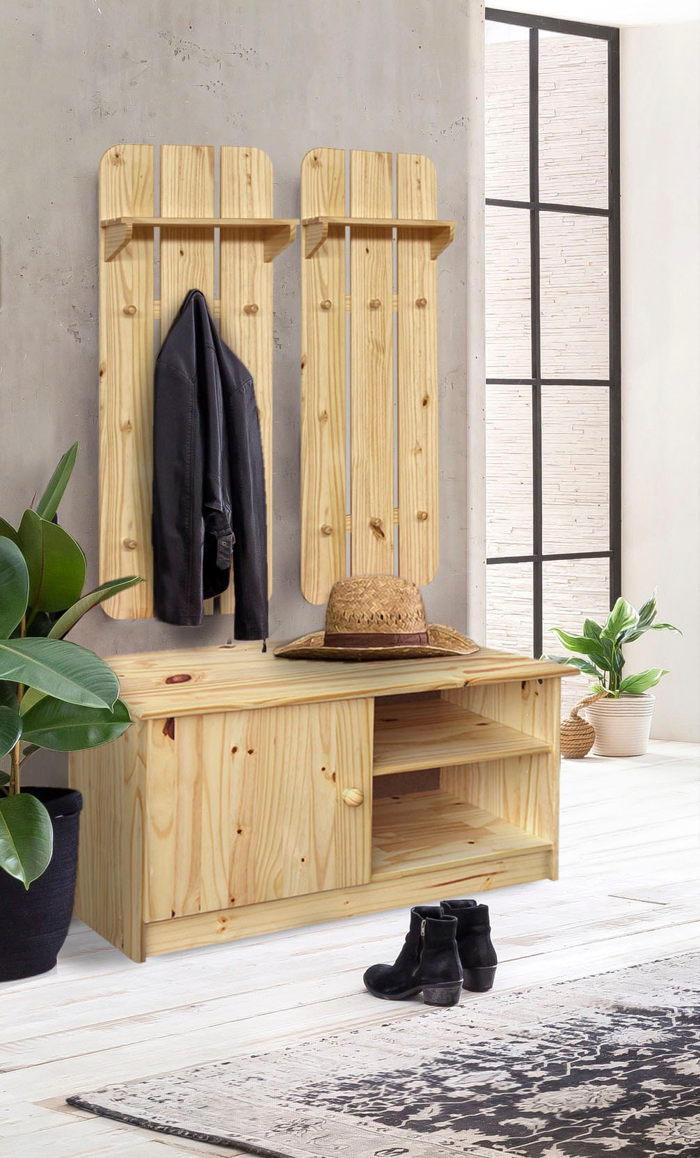 HOME AFFAIRE Schuhschrank 1 Stk. tlg. gefertigt aus massivem Kiefernholz Natur 0