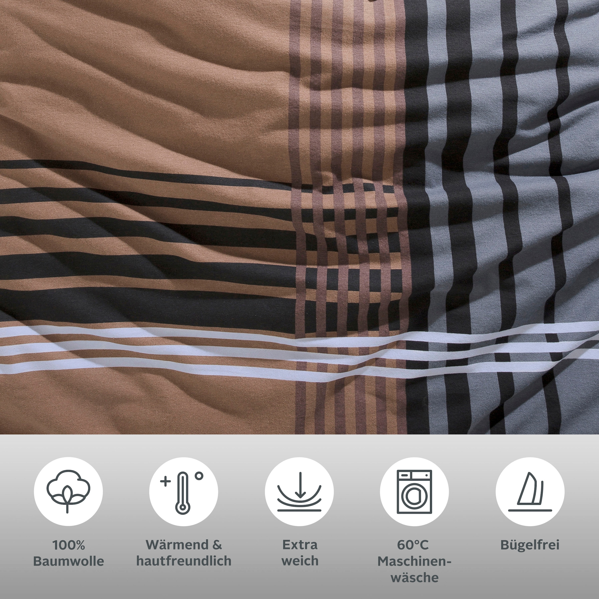 Initiative Baumwolle, Green »Philip«, im Karo Cotton Set mit unterstützt H.I.S Kopfkissenbezug und bequem in Design, die Bett- Bettwäsche und 100% made zertifiziert Made Renforcé Qualität, Reißverschluss, Africa, aus sportlichen in Bettwäsche