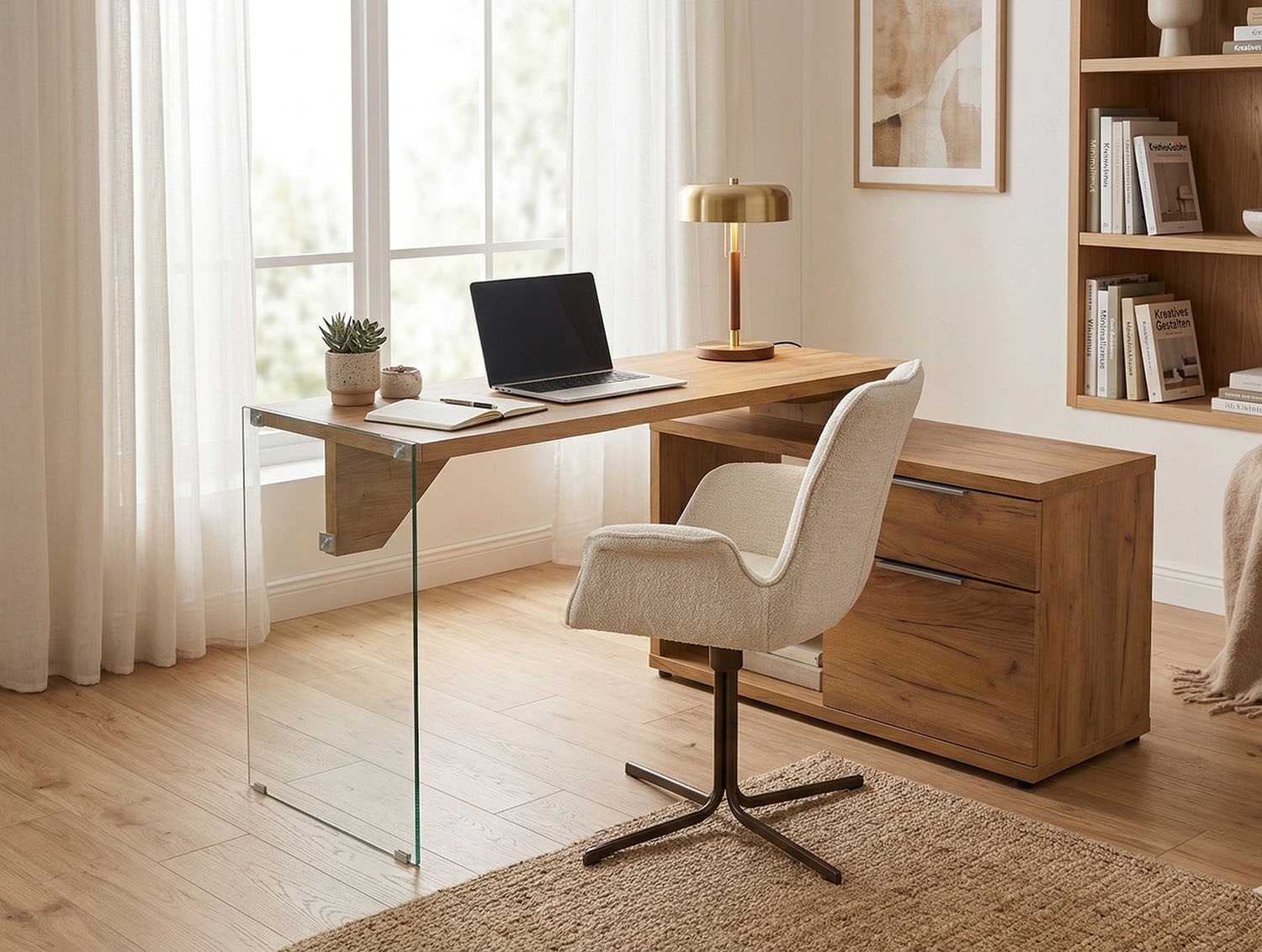 Jahnke Eckschreibtisch »LUX C 135 E« Eckschreibtisch,wechselseitig montierbar,Glas,1 Schublade & 2 Fächer