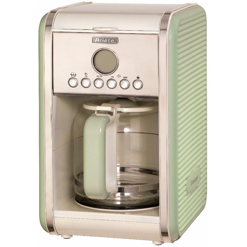 ARIETE Filterkaffeemaschine »Vintage grün 1342« 1, 5 l Kaffeekanne Permanentfilter Startzeit Kaffeezubereitung programmierbar grün/silberfarben/weiß