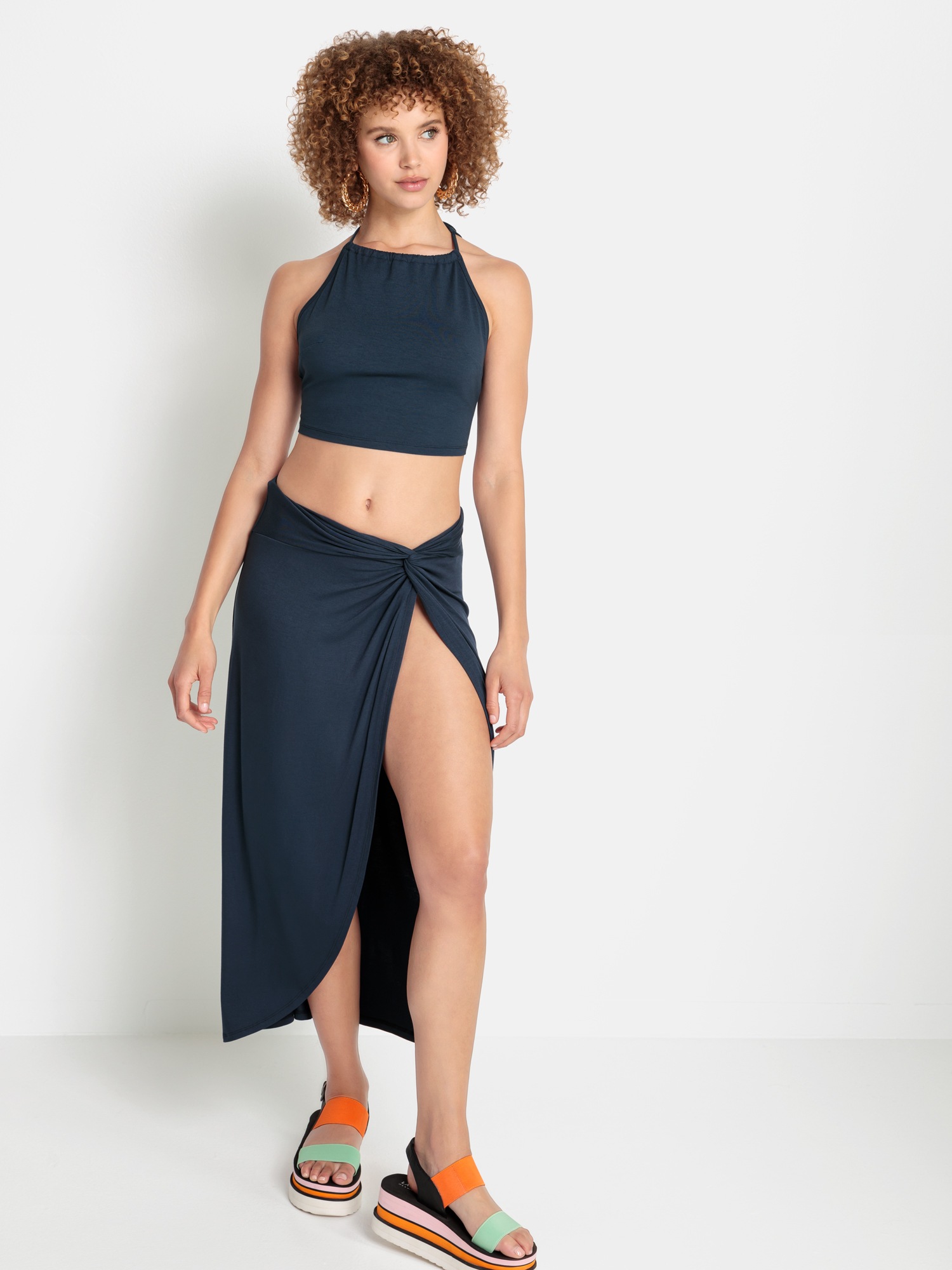 Crop-Top, (Set, 2 tlg., mit Midirock)