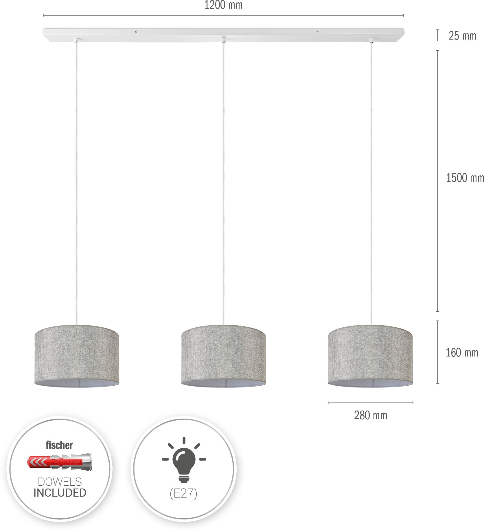 Paco Home Pendelleuchte »HUGO CANVAS UNI COLOR«, Leuchtmittel E27 | ohne Leuchtmittel, Pendelleuchte Wohnzimmer Hängelampe Esszimmer Lampenschirm E27 Uni