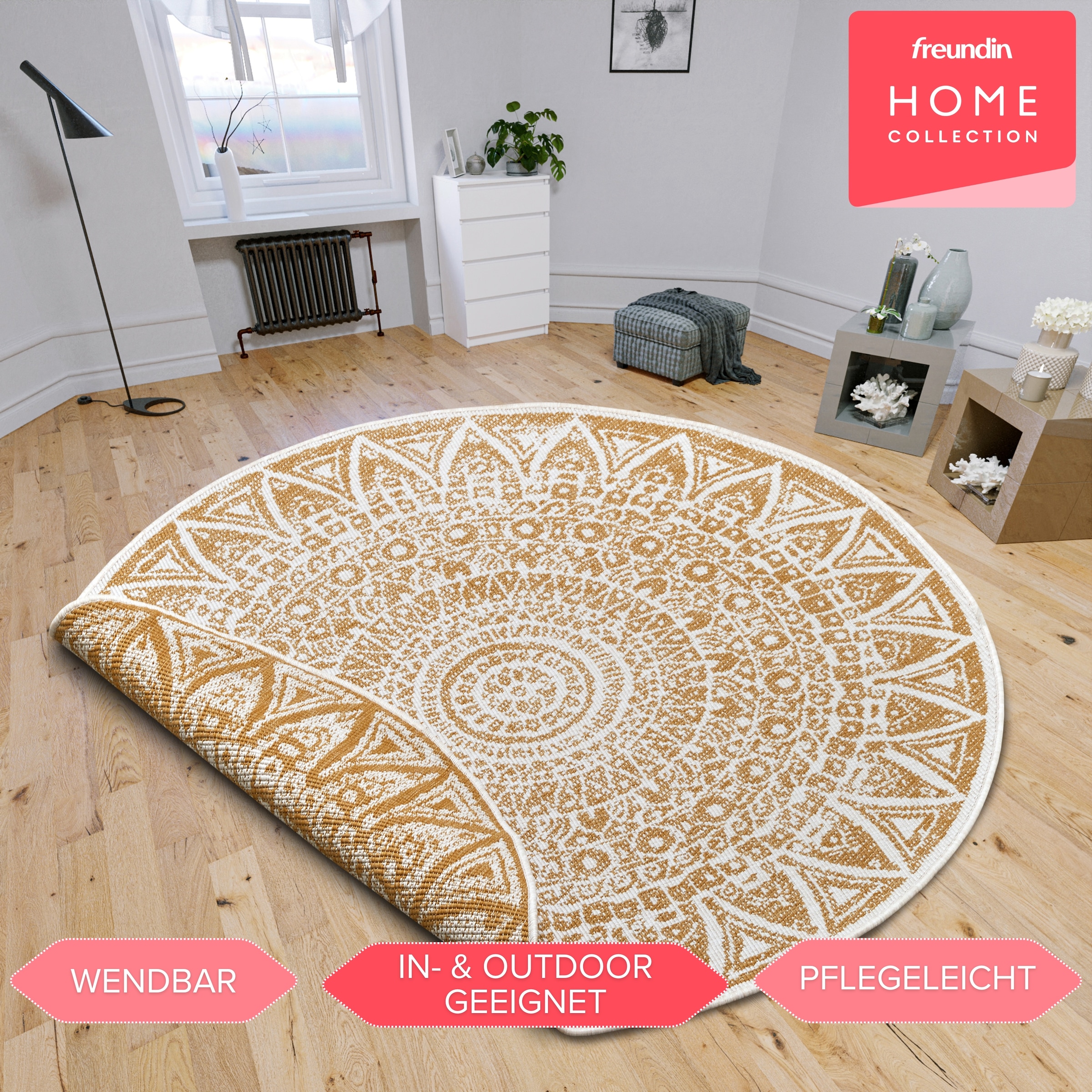 HANSE Home Teppich »Lilja Wendeteppich«, rund, 5 mm Höhe, In-& Outdoor, beidseitig, Wetterfest, Balkon, Garten, Wohnzimmer