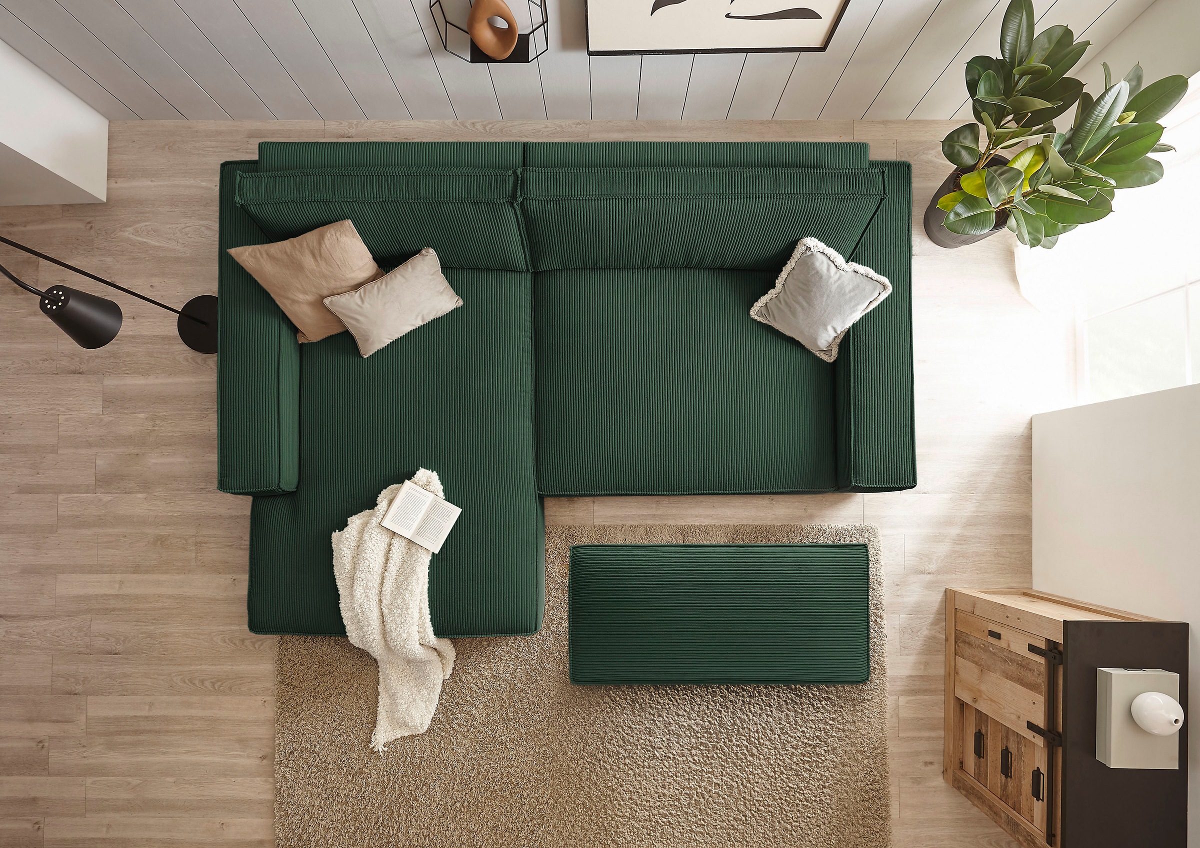 Home affaire Polsterecke »NEU: SHERWOOD XXL tief, L-Form mit Schlaffunktion, Big-Sofa mit Hocker«, (Set, 2 St.), stellbar zum Schlafsofa (Krokodilverbinder), Cord, Leinenoptik