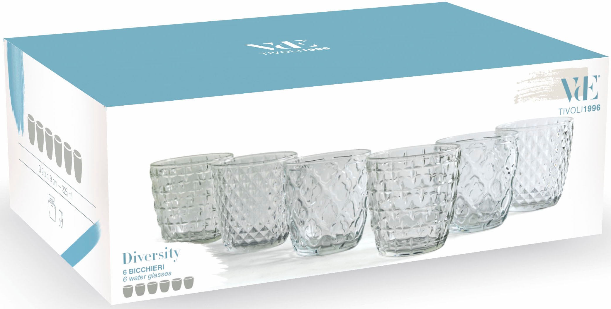 Villa d'Este Gläser-Set »Diversity«, (Set, 6 tlg.), Wassergläser-Set, 6-teilig, Inhalt 325 ml