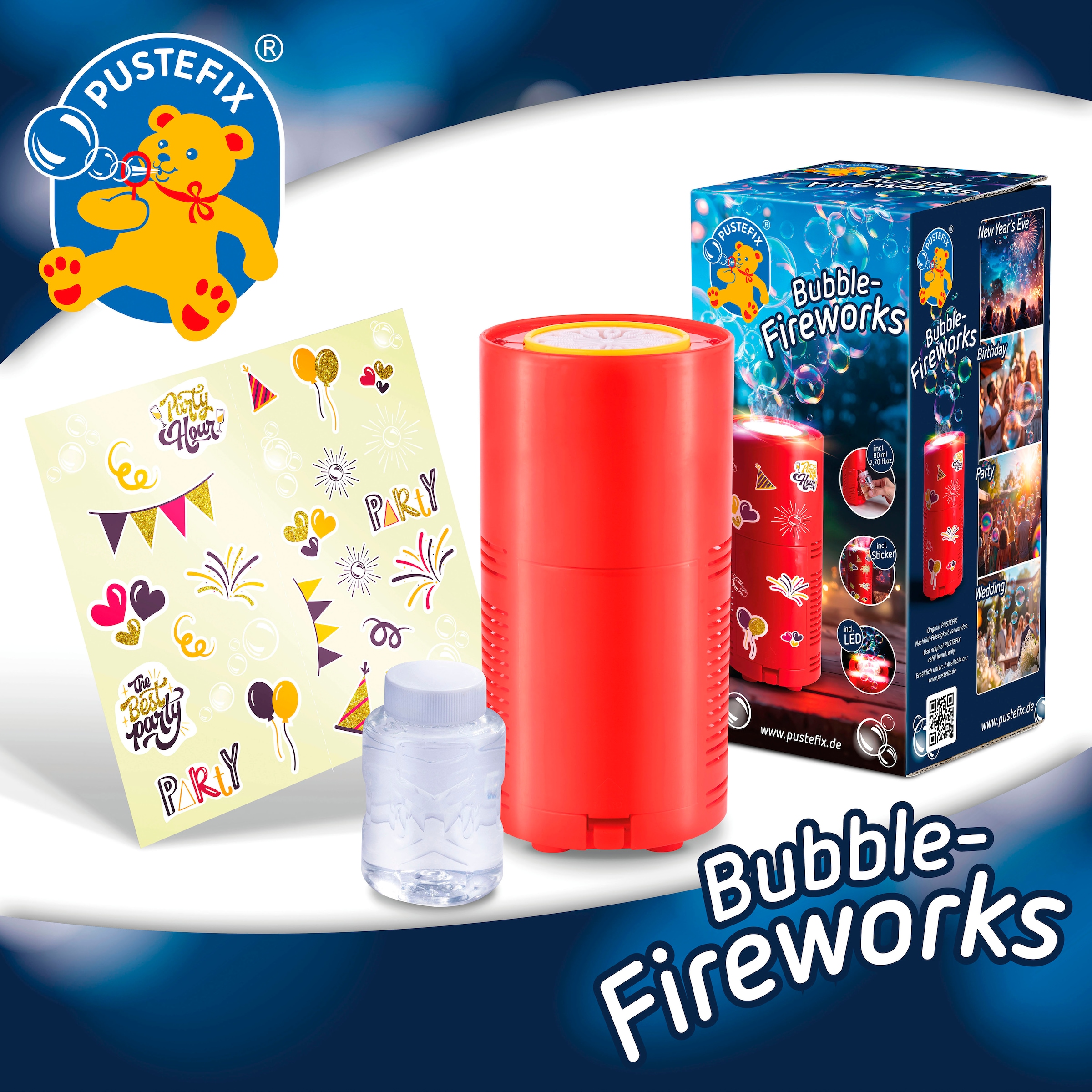 PUSTEFIX Seifenblasen Kanone »Bubble Feuerwerk«, mit LED-Licht