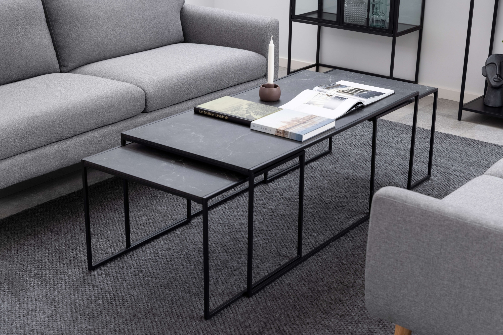 ACTONA GROUP Beistelltisch »Infinity«, (Set, 3 Stück), Satz mit Tischen, Schlittenbeine aus schwarzem Metall, (Set, 2 st)