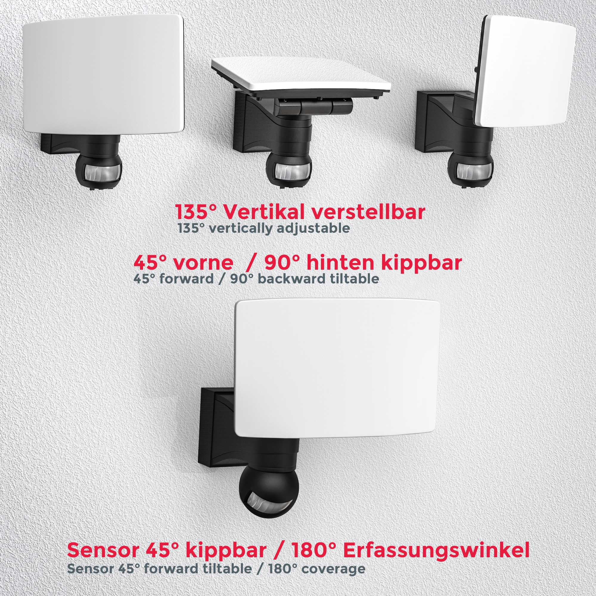 B.K.Licht LED Außen-Wandleuchte, 1 Raten kaufen Lum. schwenkbar, Außenleuchte, auf IP44 Bewegungsmelder, 2.300 flammig-flammig, 20W 4.000K