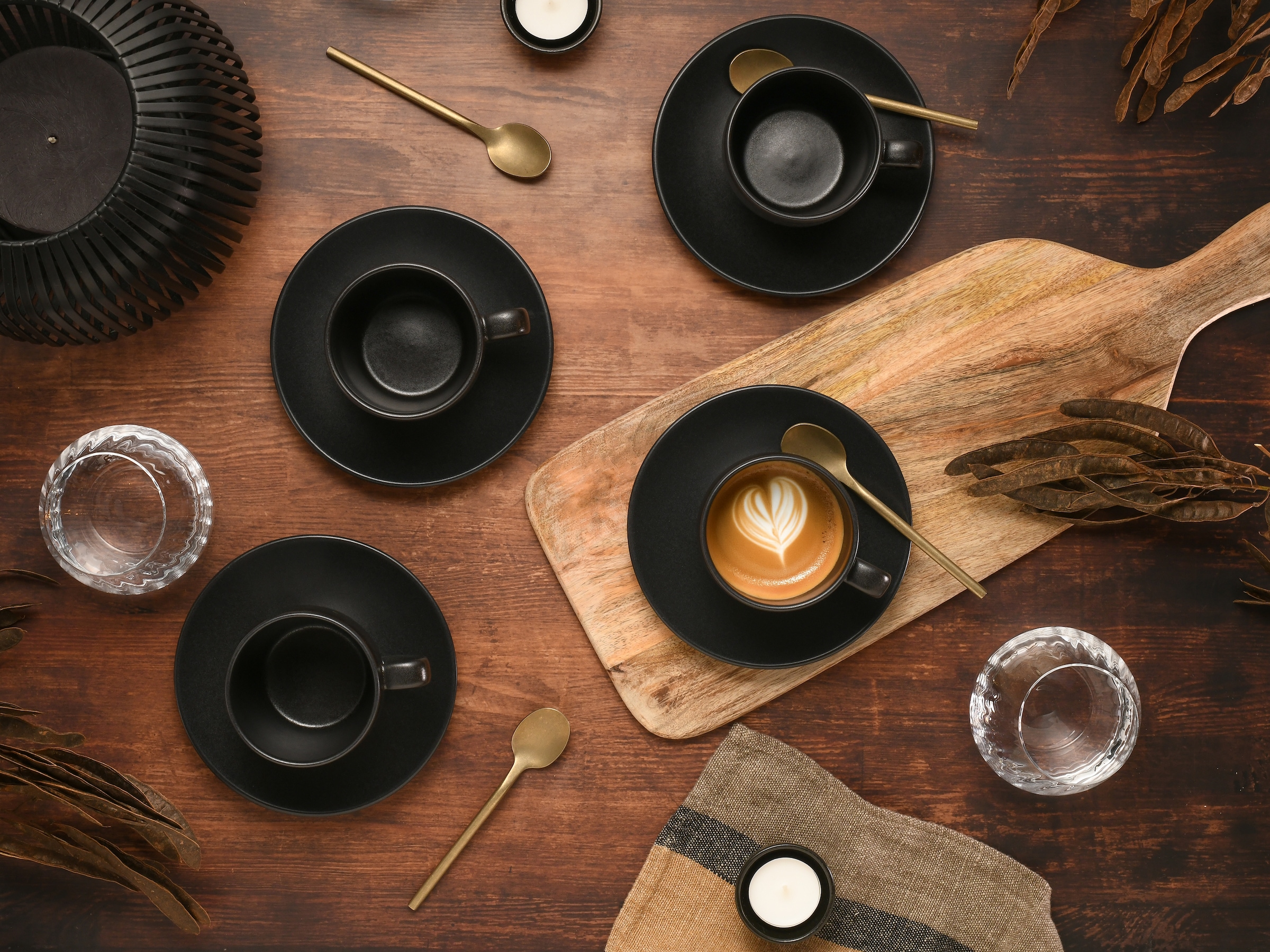 CreaTable Cappuccinotasse »Soft Touch Black« 12-teiliges Set, mit Untertasse