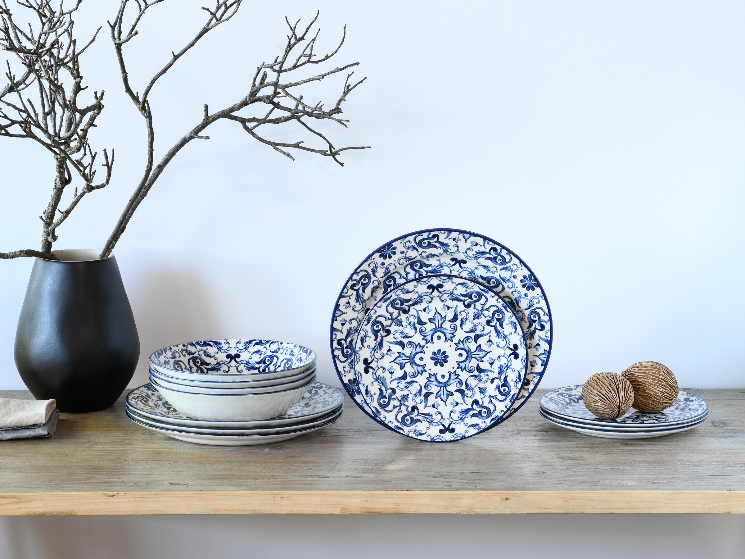 CreaTable Teller-Set »Fresco Blau, Tellerset 12-tlg« Ornamentmotiv, Mediter günstig online kaufen