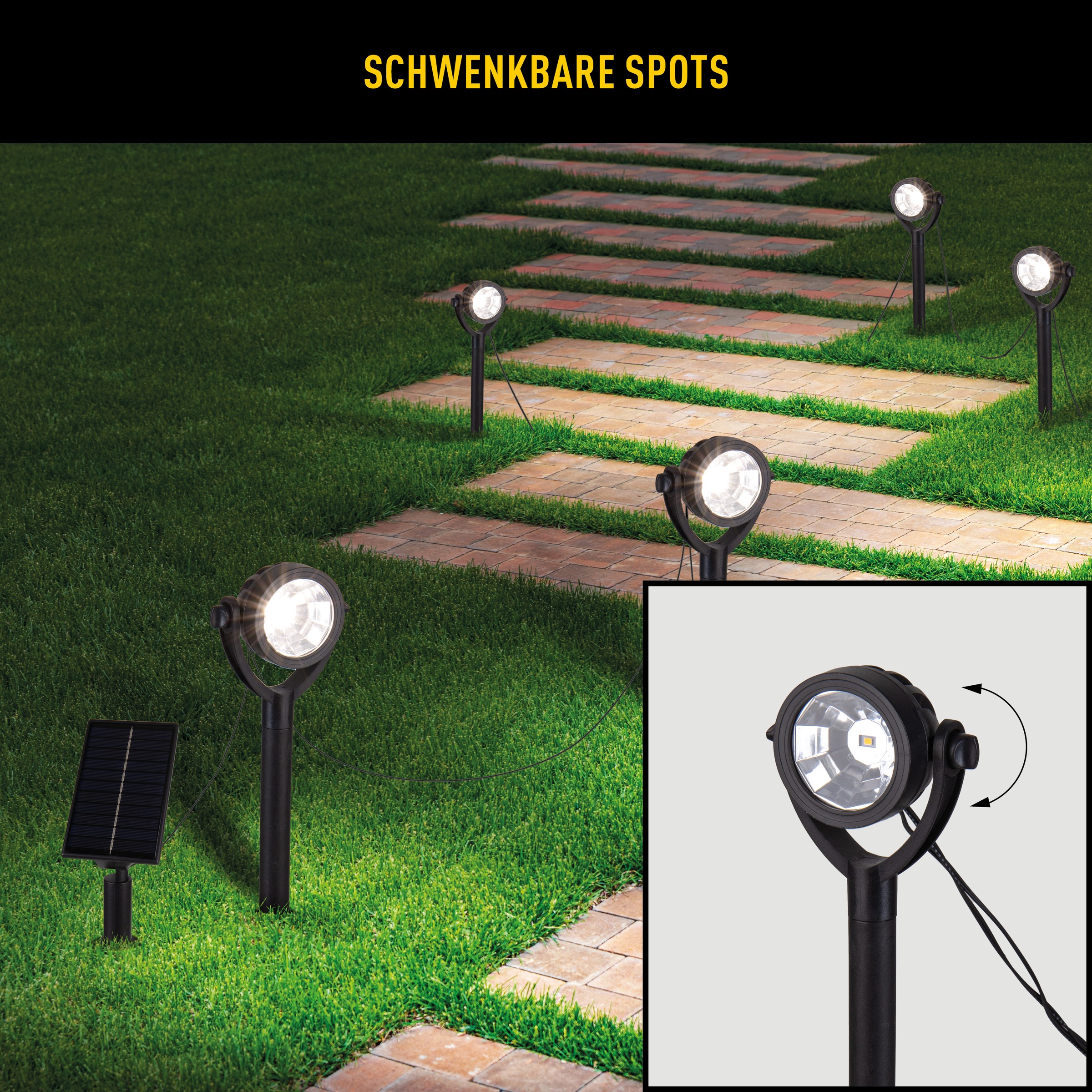 näve LED Solarleuchte »Nomi«, 6 flammig, Leuchtmittel LED-Modul | LED fest integriert, Erdspieß 6er Set, inkl. Dämmerungssensor, Abstrahlwinkel: 90°, schwarz