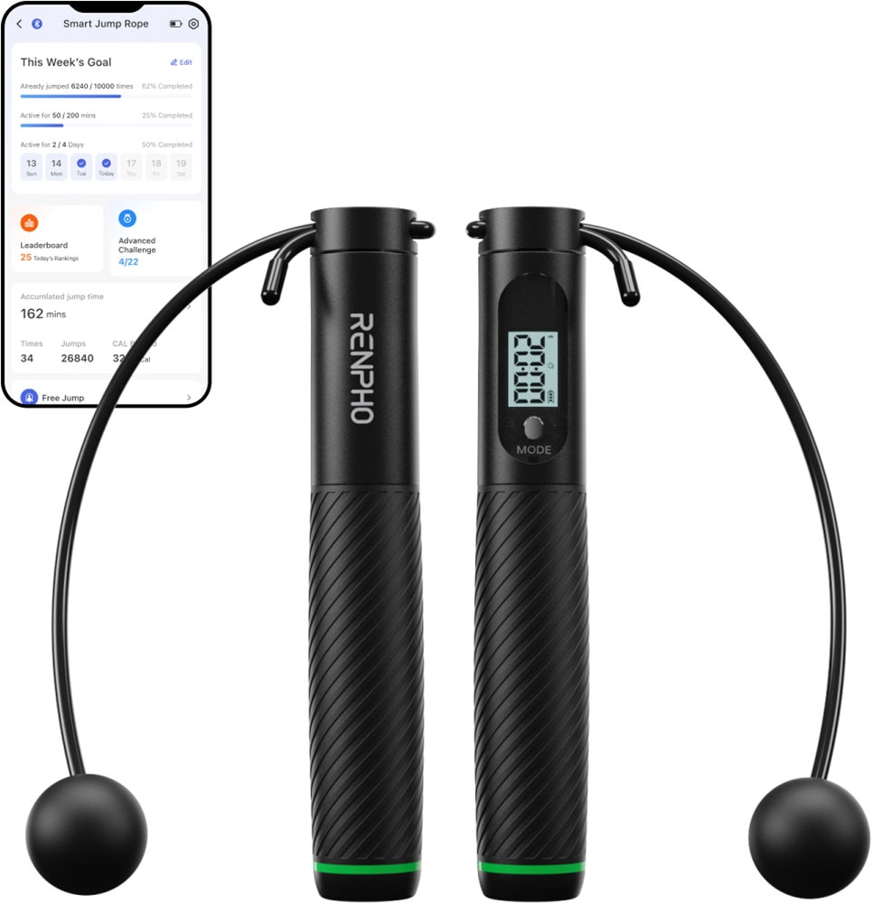 Renpho Springseil »Smartes Springseil 2-in-1 Q008« Smart, gewichtet, verschleißfest, Display, Zähler, App, 2-in-1