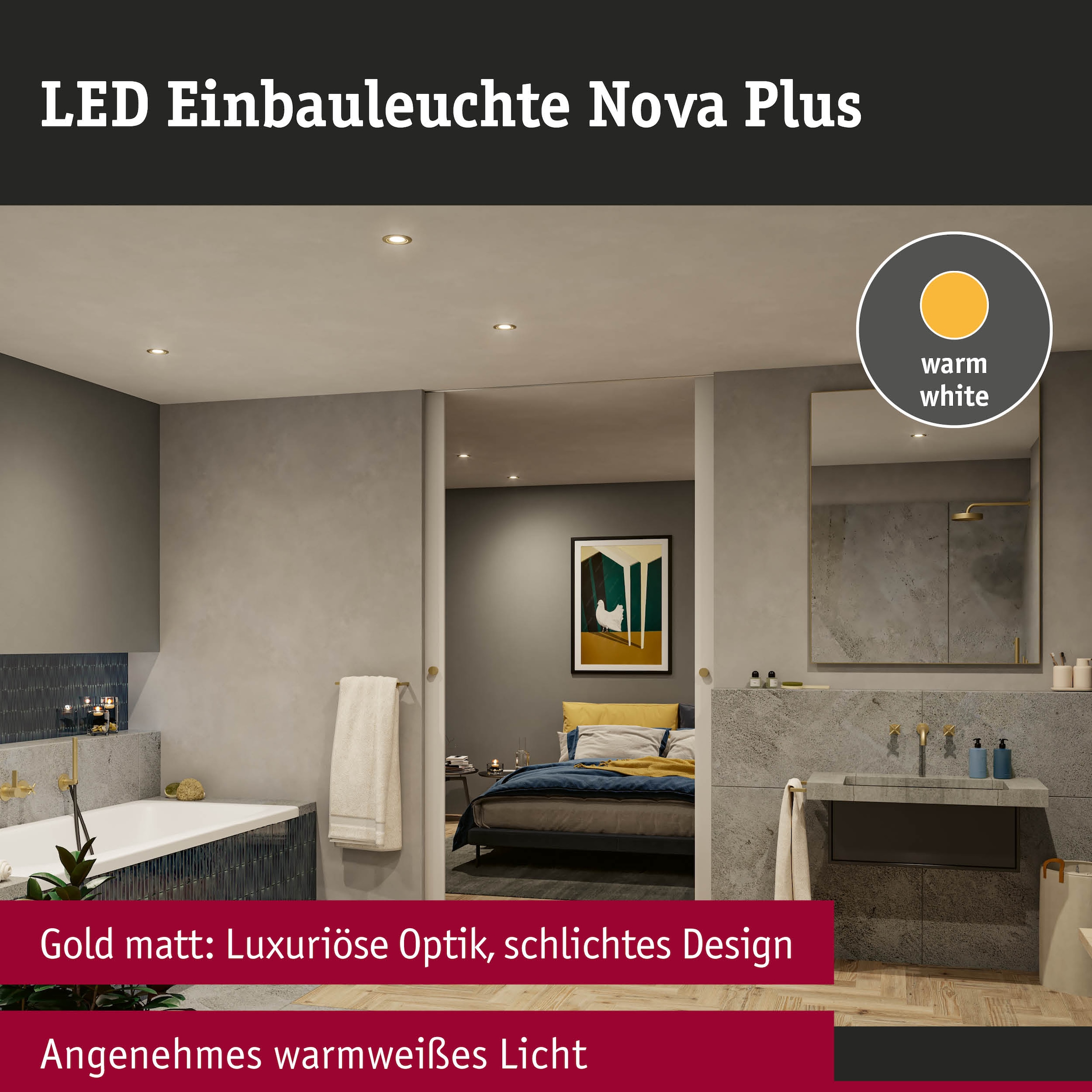Paulmann LED Einbauleuchte »LED Einbauleuchte Nova Plus IP65 rund 93mm 30° dimmbar Gold matt«, 3 flammig, Leuchtmittel GU10 | LED fest integriert