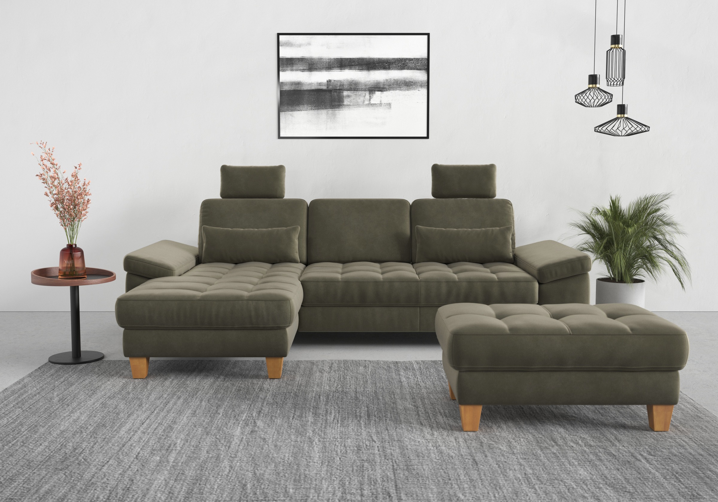 sit&more Ecksofa »Westham L-Form«, mit Recamiere, mit oder ohne Bettfunktion, Bettkasten, Füße Eiche