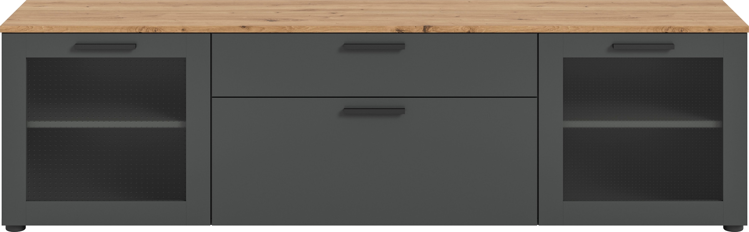 INOSIGN Lowboard »SALKIN, Breite 185 cm, 2 Türen mit ESG-Ornamentglas, 1 Schubkasten«, TV-Möbel, TV-Schrank, TV-Lowboard, Mediaboard, Vitrine, Vitrinenboard