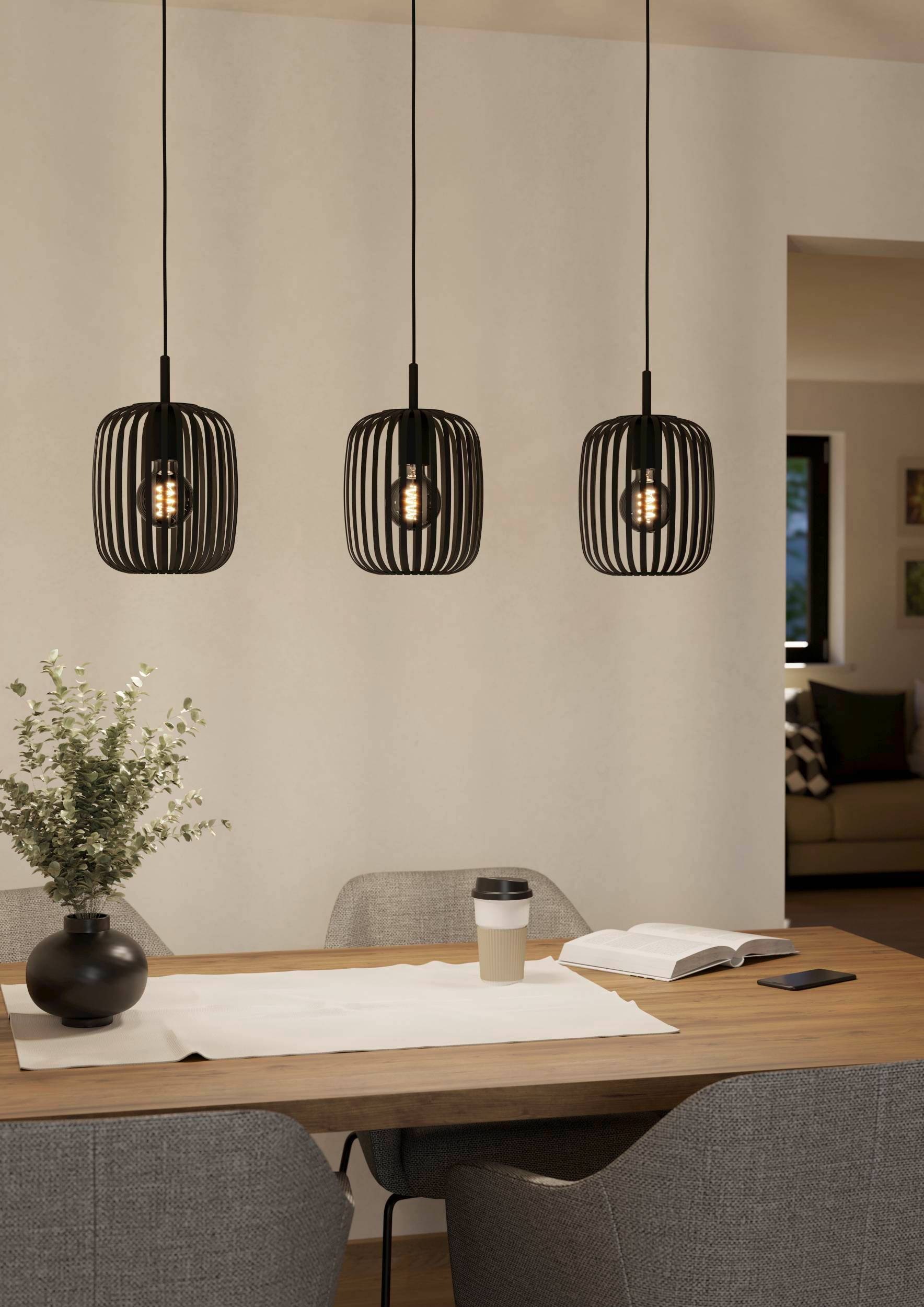 EGLO Pendelleuchte »Hängeleuchte ROMAZZINA, exkl. E27, Stahl in schwarz, Pendellampe«, 3 flammig, Leuchtmittel E27 | ohne Leuchtmittel, Esszimmerlampe, 90x20x110cm, 3-flammig, modern, minimalistisch