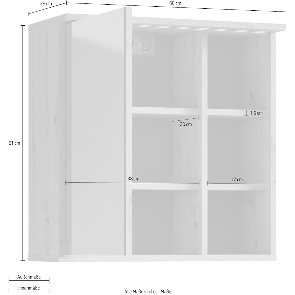 byLIVING Spiegelschrank »Wellness«, inklusive LED Beleuchtung, Breite 60 cm, in Eiche-Optik