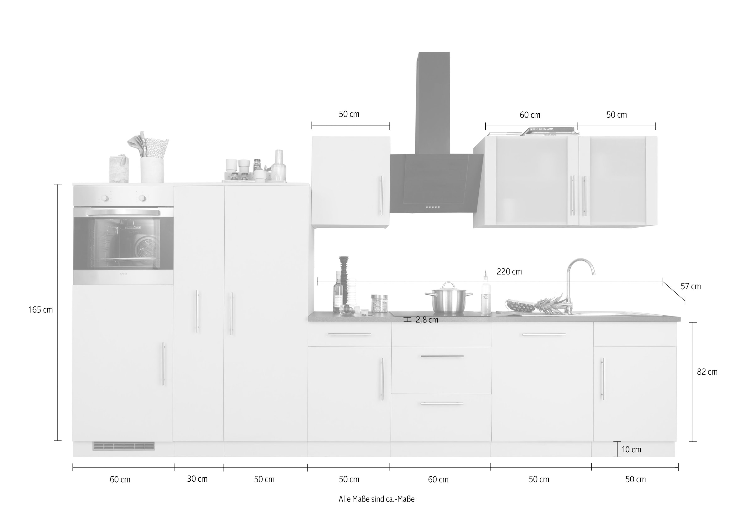 wiho Küchen Küchenzeile »Cali«, mit E-Geräten, Breite 360 cm