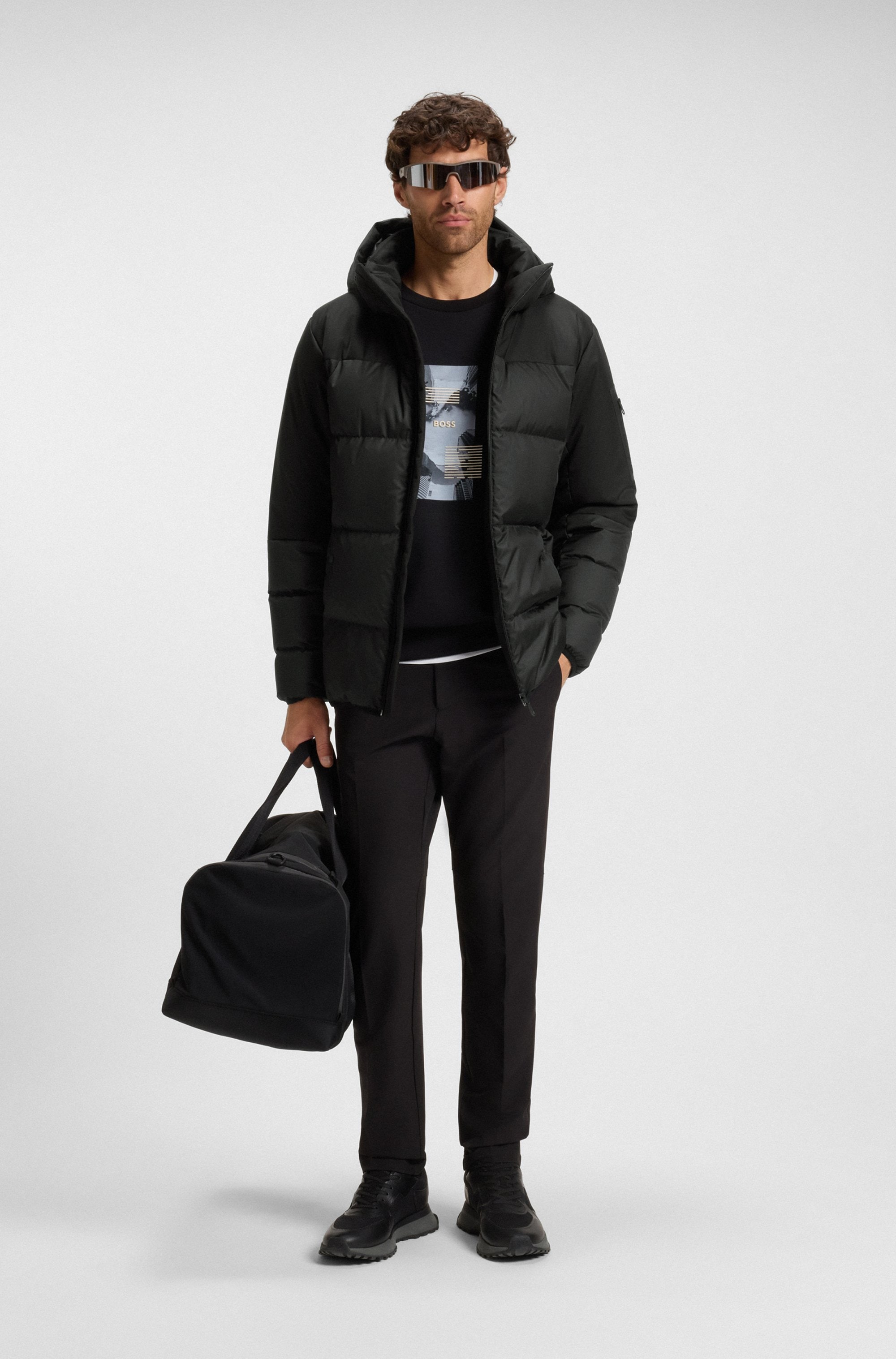 BOSS GREEN Daunenjacke, mit Kapuze, abnehmbare Kapuze, Regular Fit, warm wattiert