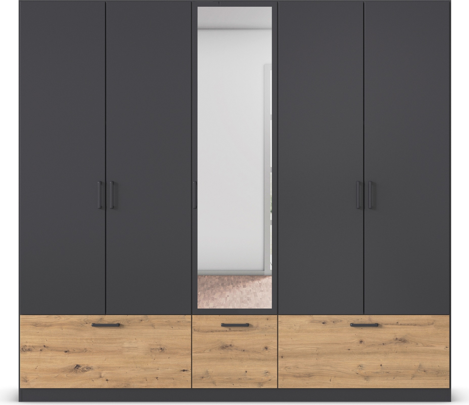 rauch Drehtürenschrank »Kleiderschrank Schrank Garderobe Wäscheschrank BARI mit Spiegel«, mit Schubkästen und modernem Griff in Graumetallic MADE IN GERMANY