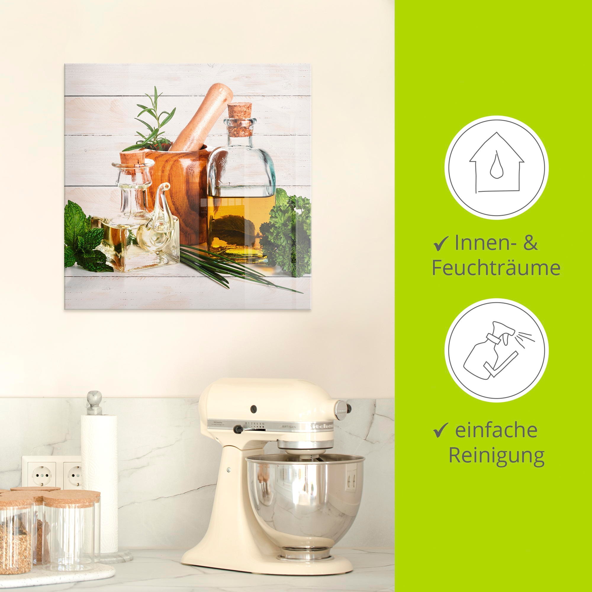 Artland Glasbild »Olivenöl und Kräuter - Küche«, Arrangements, (1 St.), in verschiedenen Größen