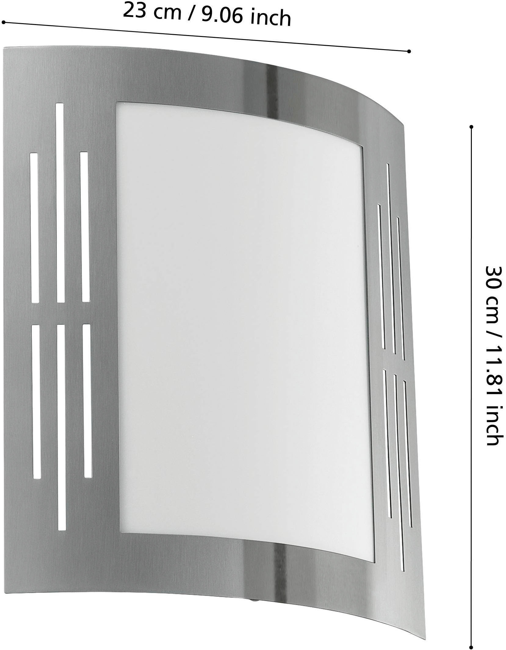 EGLO Wandleuchte »City Wandlampe, Außenbeleuchtung, Außenlampe, silber, weiß , E27, IP44« E27 1 Stk. Wand-/Deckenleuchte - L23,5 x H26 x AL9 cm - edelstahl - 1X60W exkl.