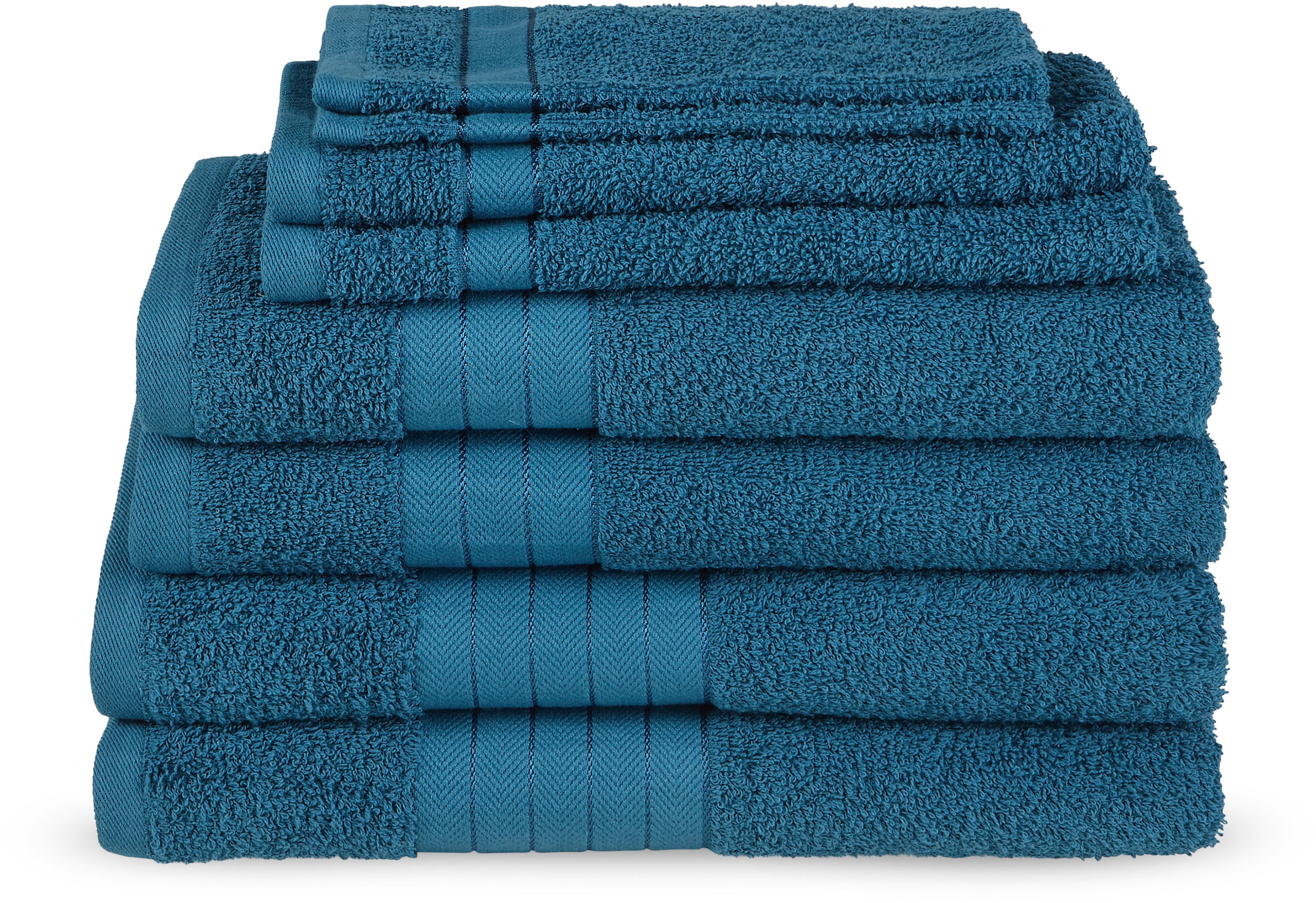 good morning Handtuch Set »Uni«, (8 St., 2 Stück 70x140 cm-2 Stück 50x100 cm-2 Stück 30x50 cm-2 Stück 16x21 cm), Baumwolle, Walkfrottee, Bordüre, 500 GSM, Einfarbig, ohne Aufhängung