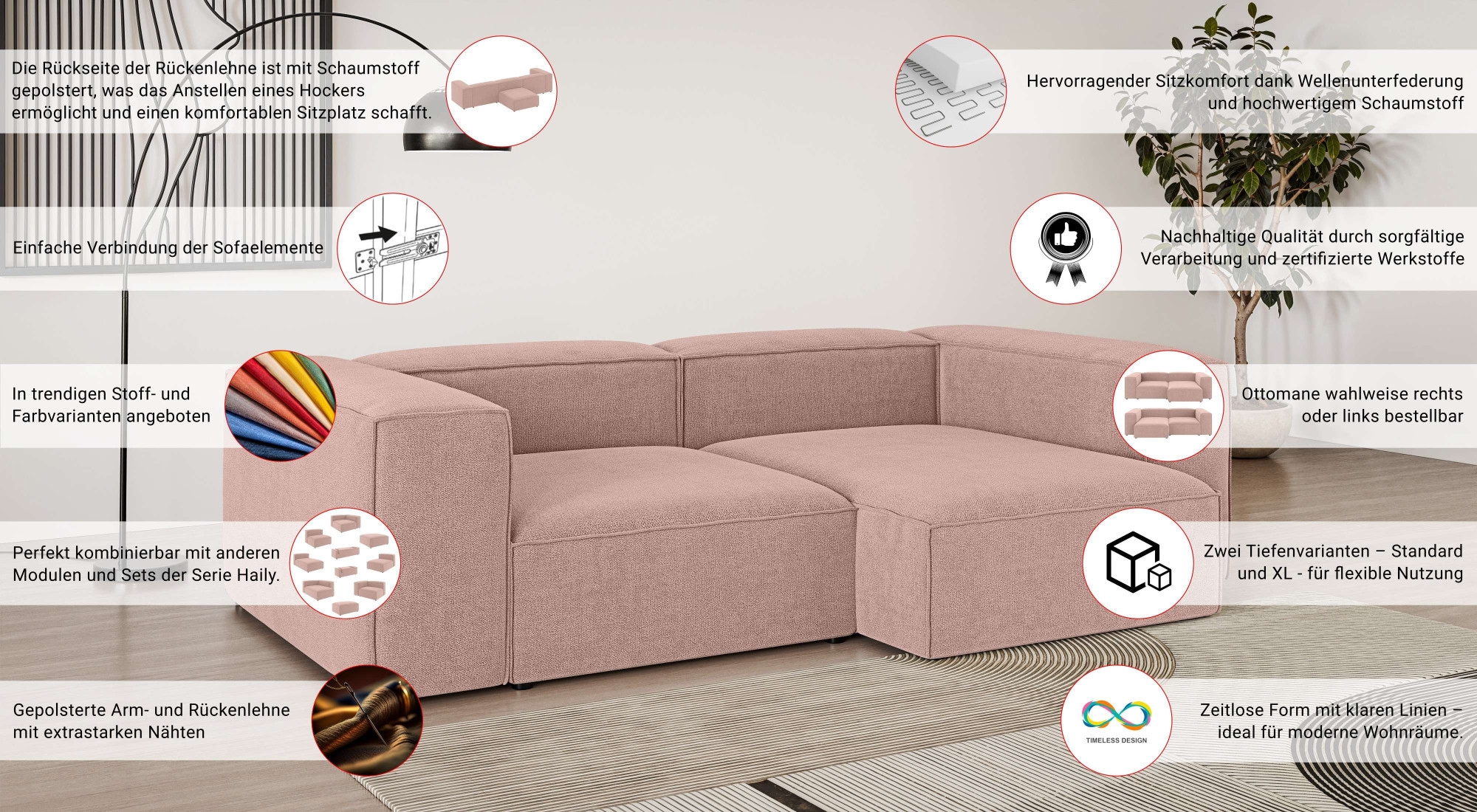 INOSIGN Ecksofa »XL HAILY L-Form, Modularsofa extra tief, Maße B/T/H: 260/160/72 cm«, als Modul oder separat verwendbar, für individuelle Zusammenstellung
